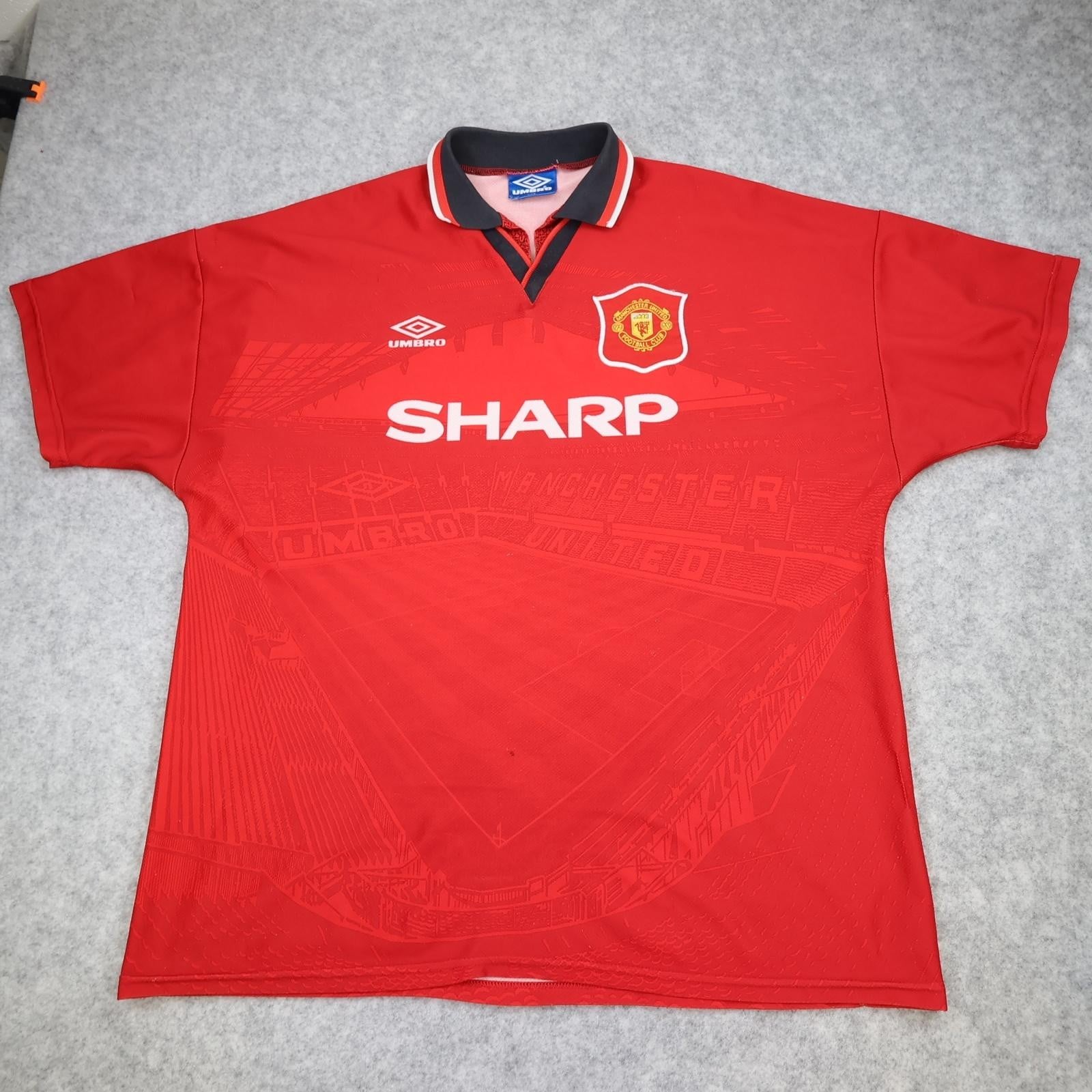 Vintage Manchester United Shirt Mens XXL Red 1994 1996 Umbro Sharp Soccer Jersey