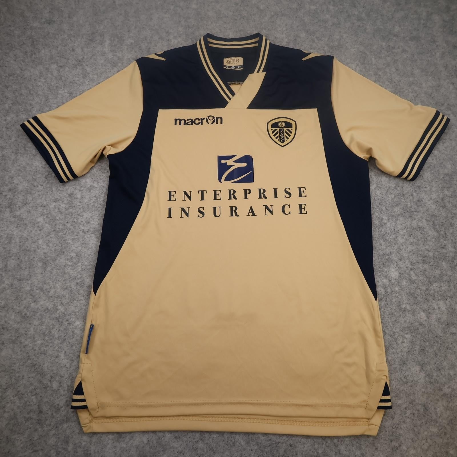 Leeds United Shirt Mens Medium Beige Away 2013 2014 Macron Soccer Jersey