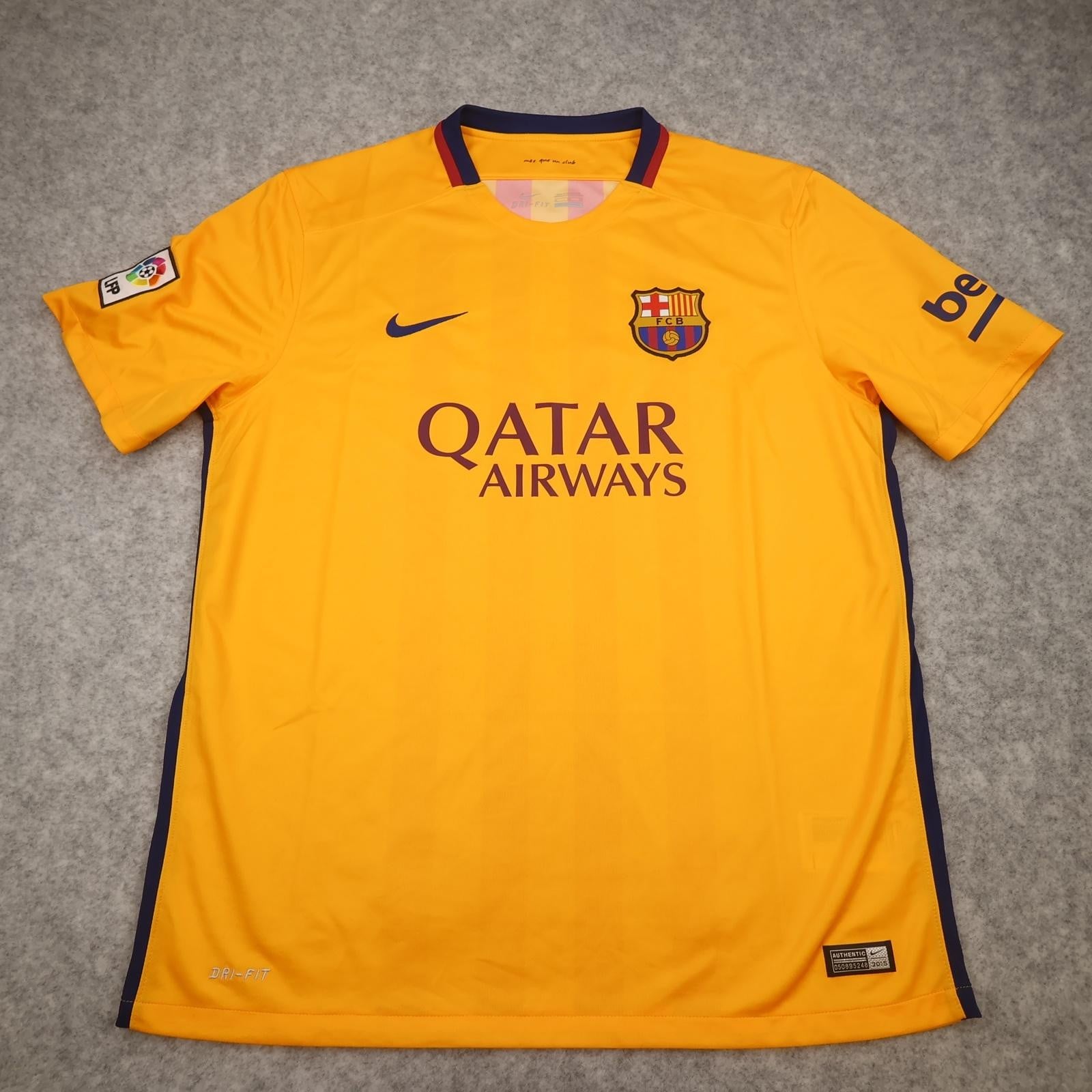 Barcelona Shirt Mens Extra Large Yellow Away 2015 2016 Nike Soccer Jersey