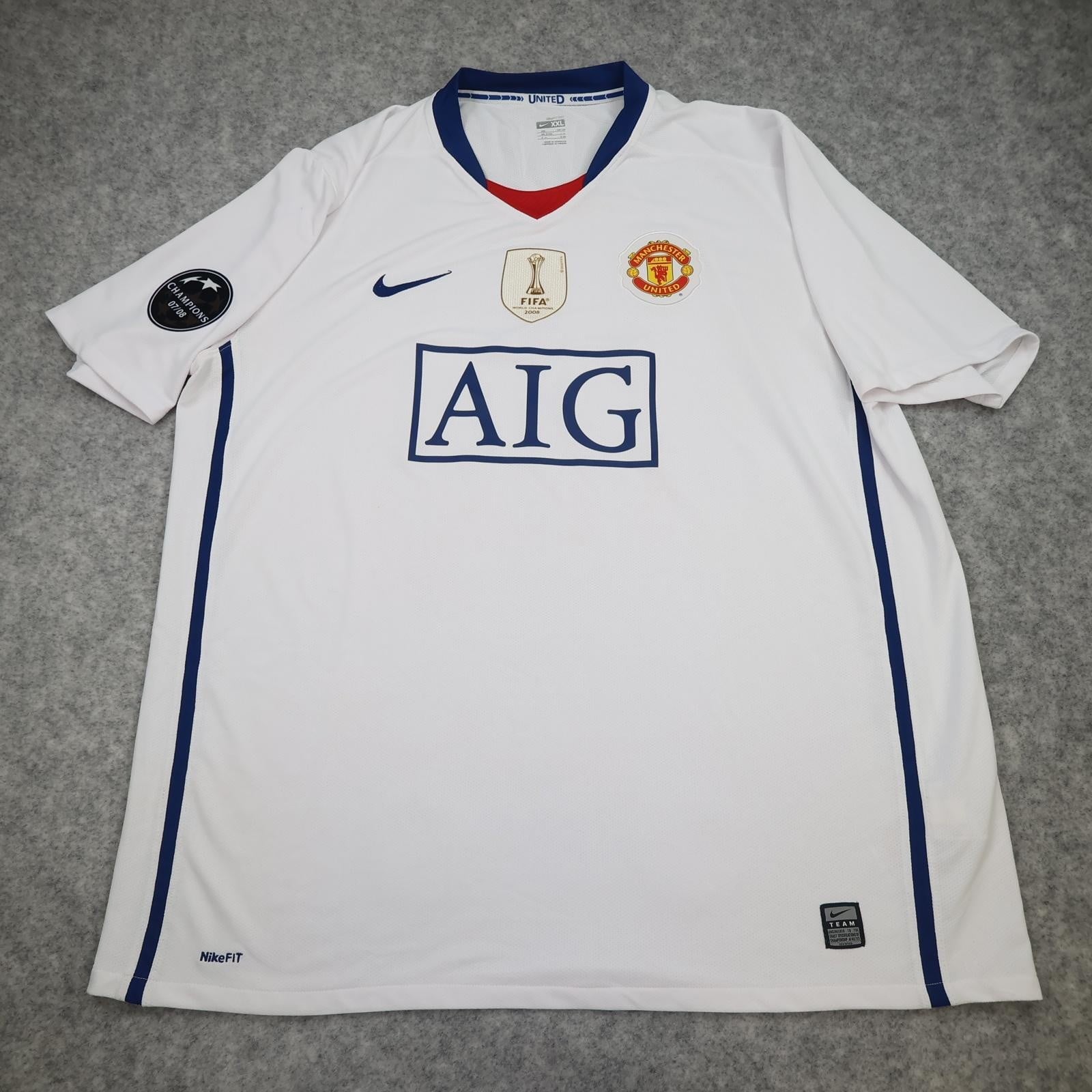 Manchester United Shirt Mens 2XL White Away 2008 2009 Nike AIG Ronaldo 7 Jersey