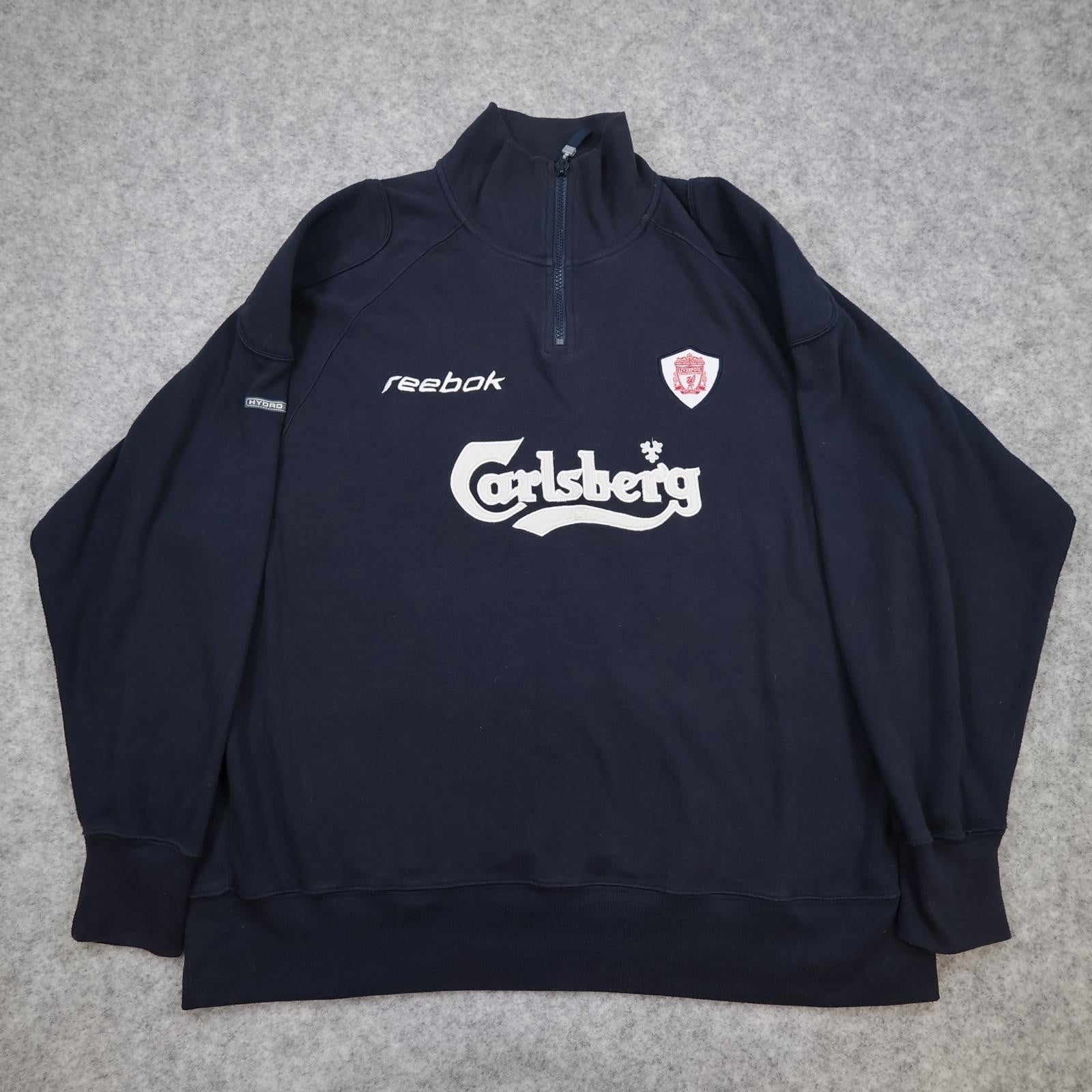 Vintage Liverpool Training Drill Top Mens Small Blue Football Reebok Carlsberg