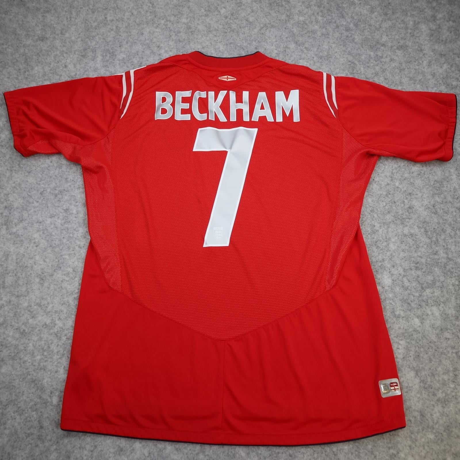 Vintage England Away Shirt Mens XL Red 2004 2006 Football Umbro Beckham 7 Jersey