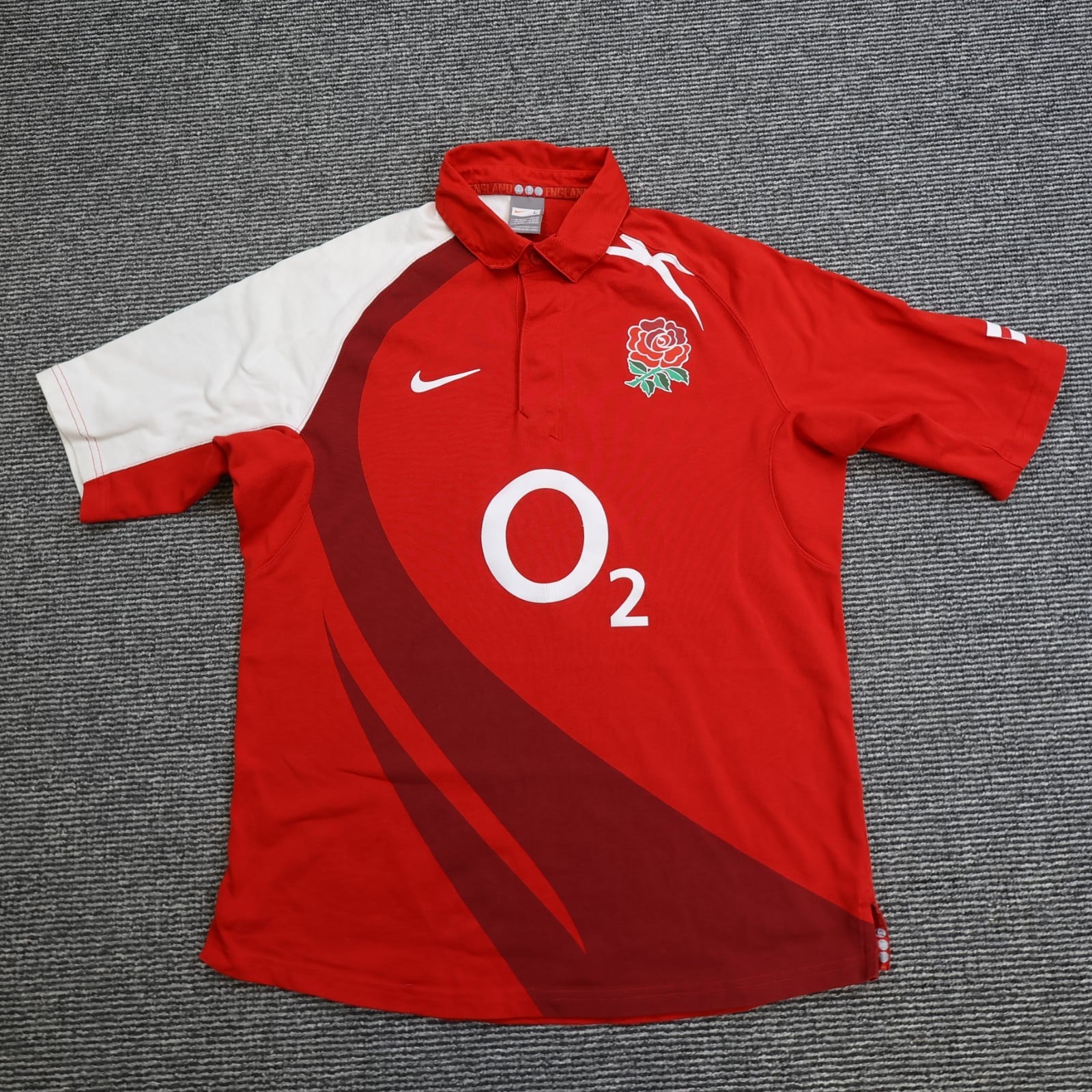 England Rugby Shirt Large Red Away Kit 2007 2008 Nike Jersey O2