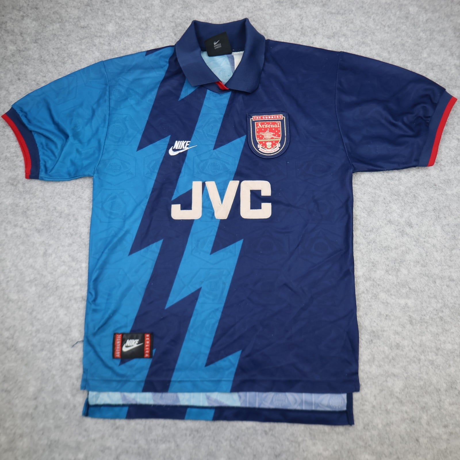 Vintage Arsenal Shirt Small Blue Away Kit 1995 1996 Soccer Jersey JVC Gunner AFC