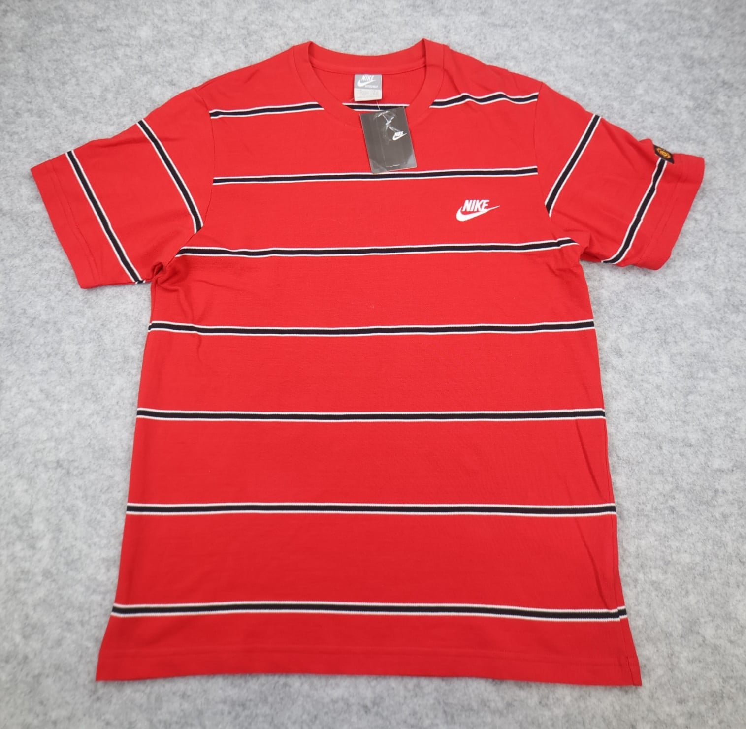 Manchester United Shirt Medium Red Polo Top Nike 1/4 Zip Striped MUFC