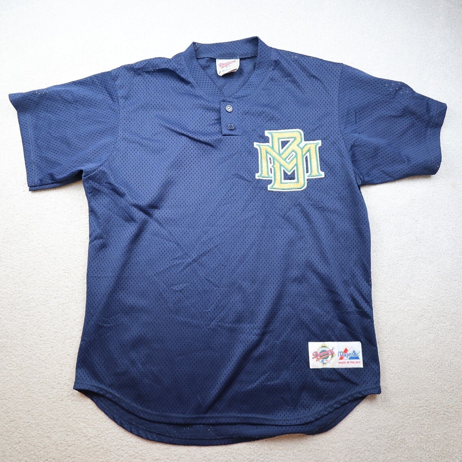Vintage Milwaukee Brewers Jersey Large Navy Majestic Baseball MLB Diamond