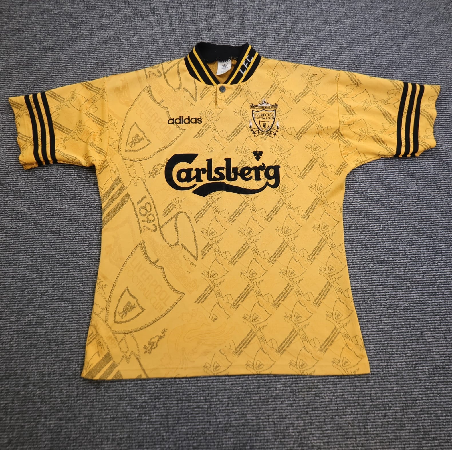 Vintage Liverpool Shirt Large Yellow Third Kit 1994 1996 Adidas Jersey 42/44 90s