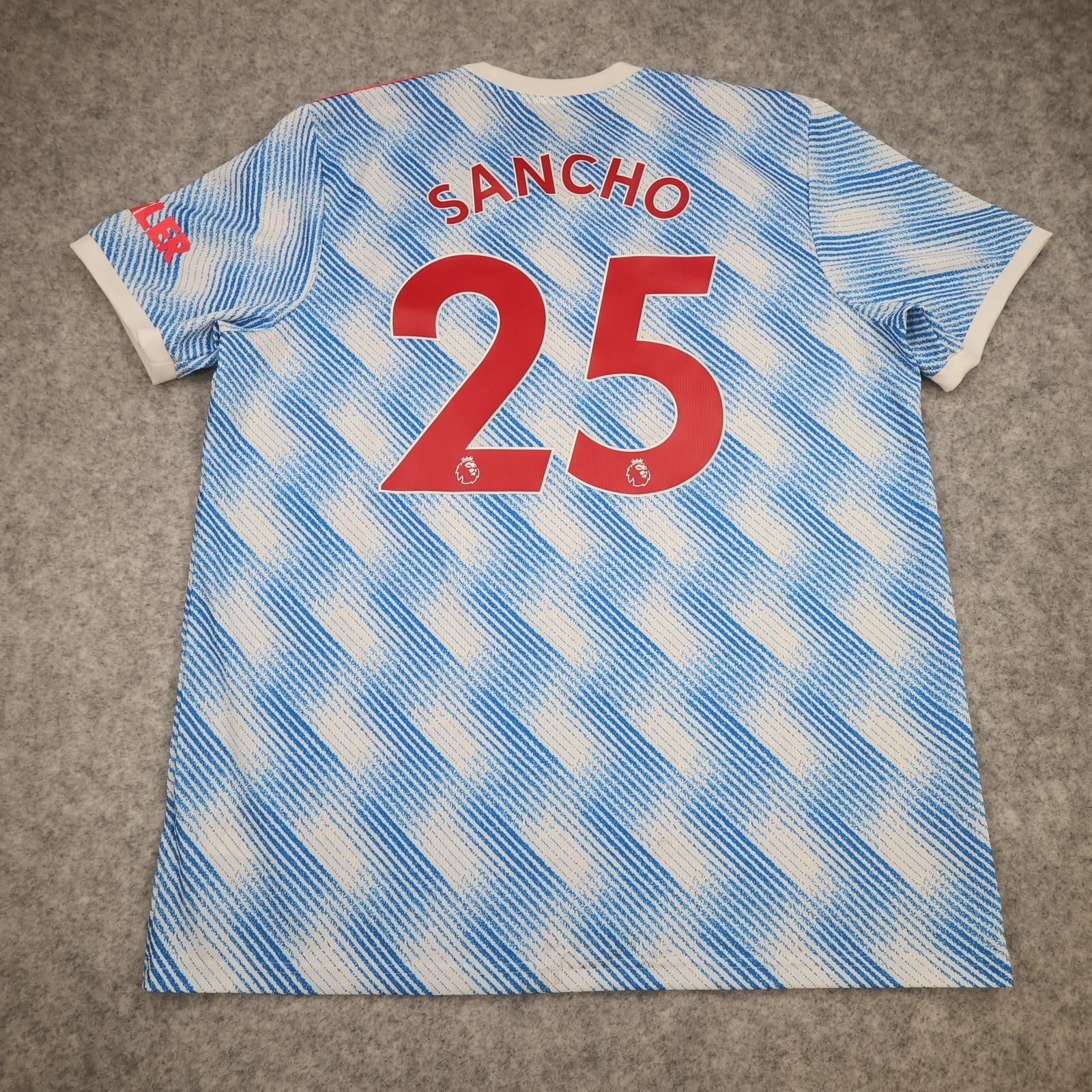 Manchester United Shirt Mens XL Blue Away Kit 2021 2022 Football Adidas Sancho