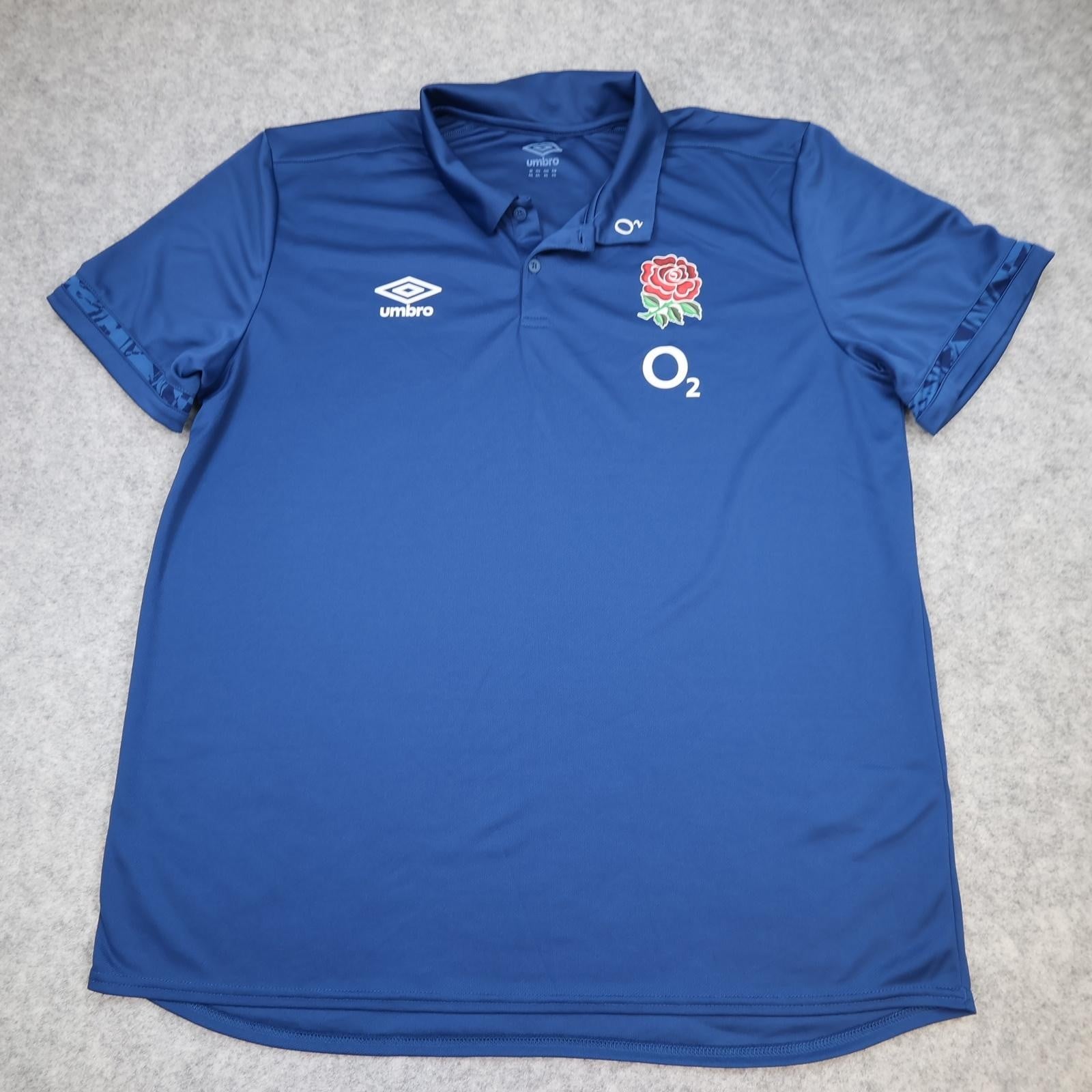 England Rugby Training Shirt Mens 2XL Blue Rugby Union Umbro O2 Polo Jersey
