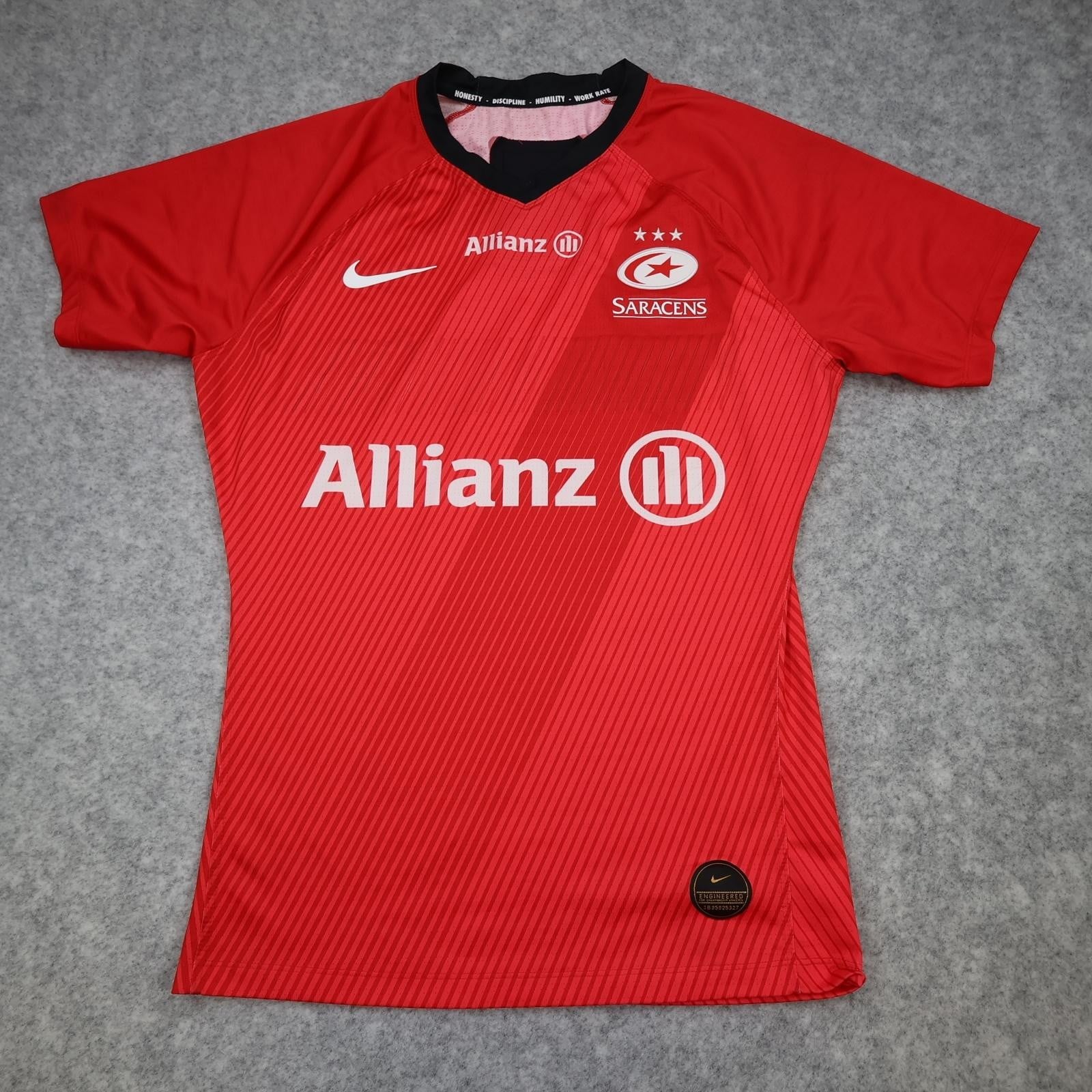 Saracens Rugby Shirt Mens Large Red Rugby Union Nike Allianz Jersey 2019 2020