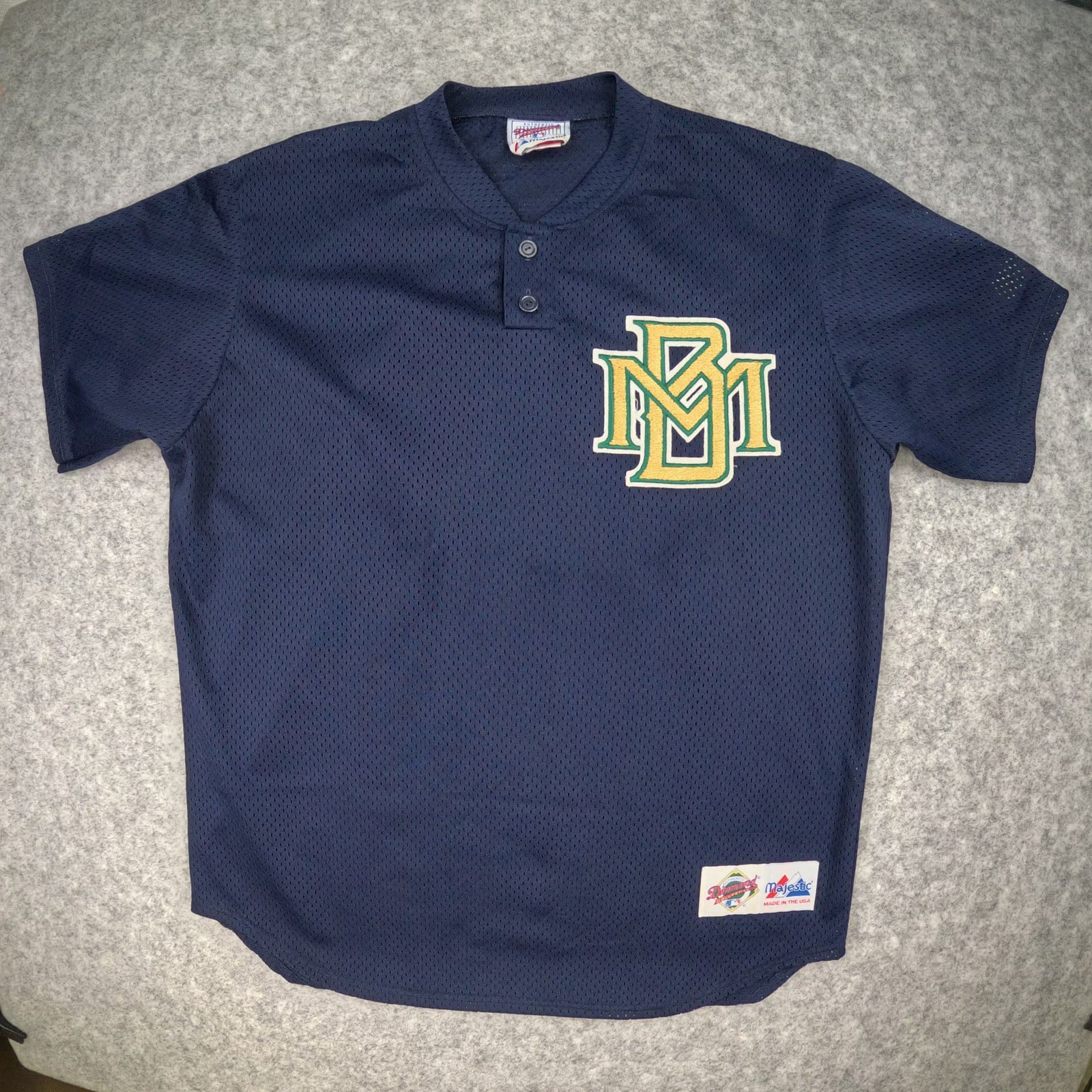 Milwaukee Brewers Baseball Jersey Large Navy Majestic Diamond Collection 90s