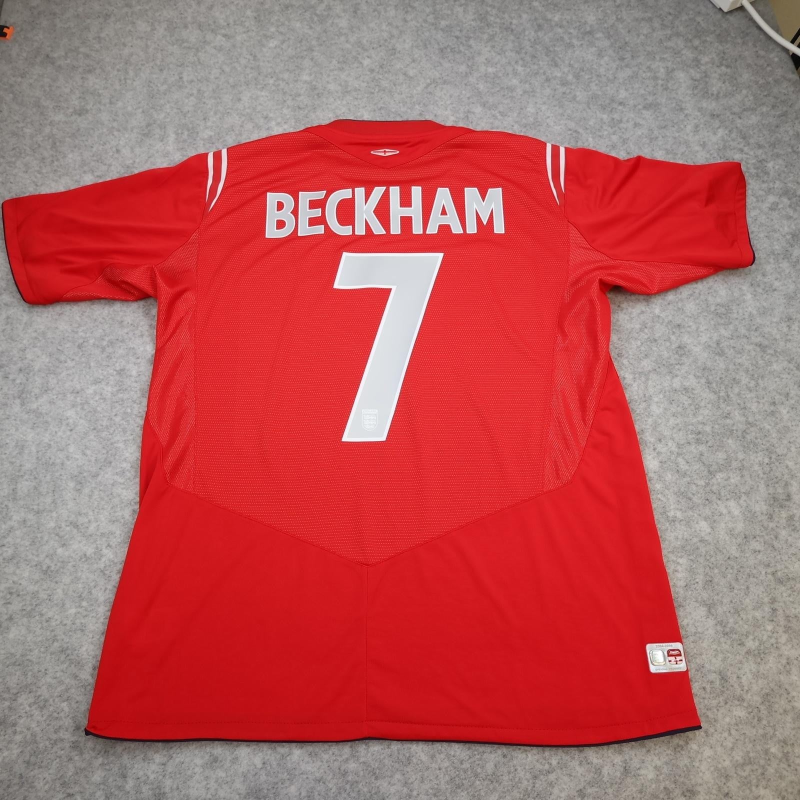 Vintage England Away Shirt Mens XL Red 2004 2006 Football Umbro Beckham 7 Jersey