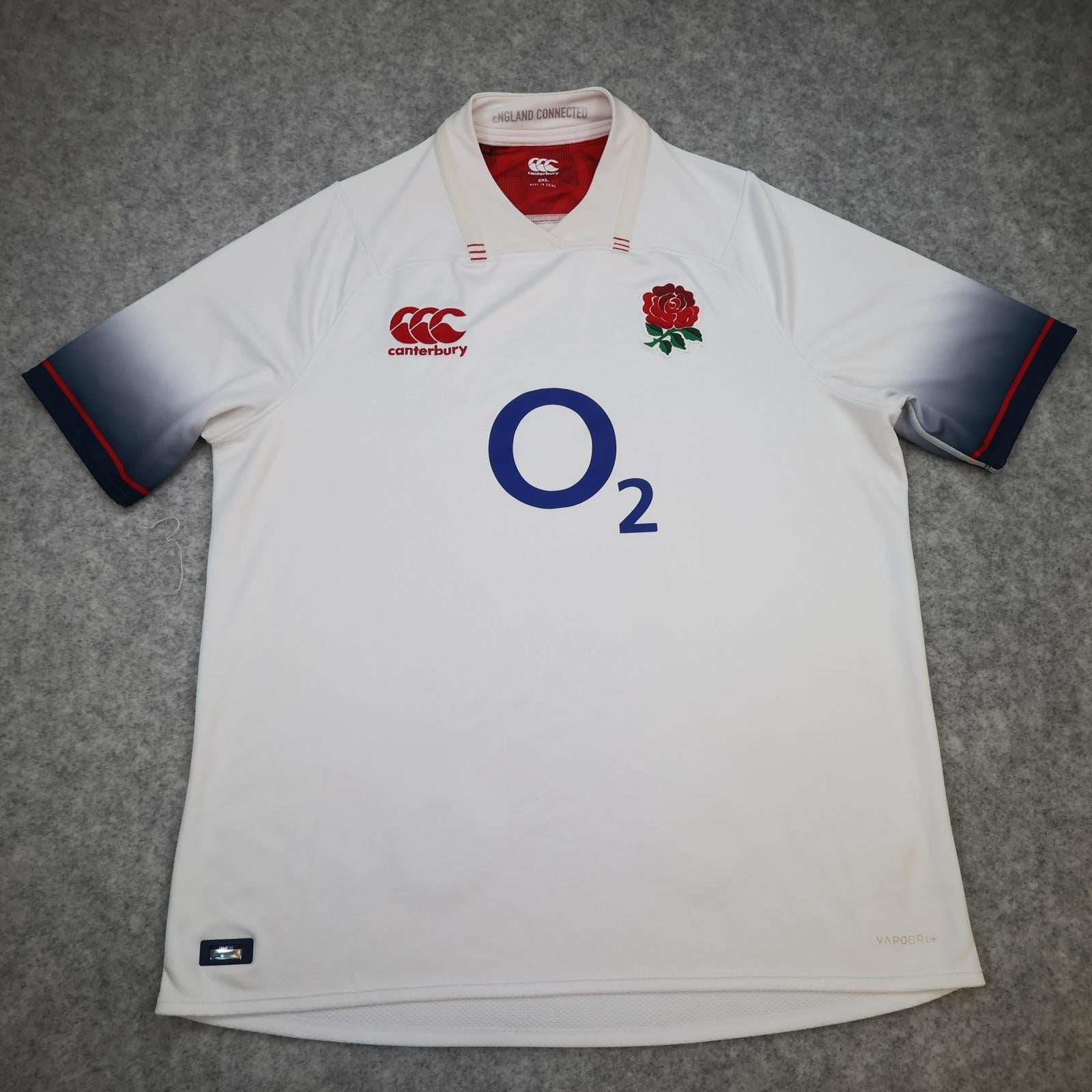 England Rugby Shirt Mens 2XL White Rugby Union Canterbury O2 Home Vapodri+