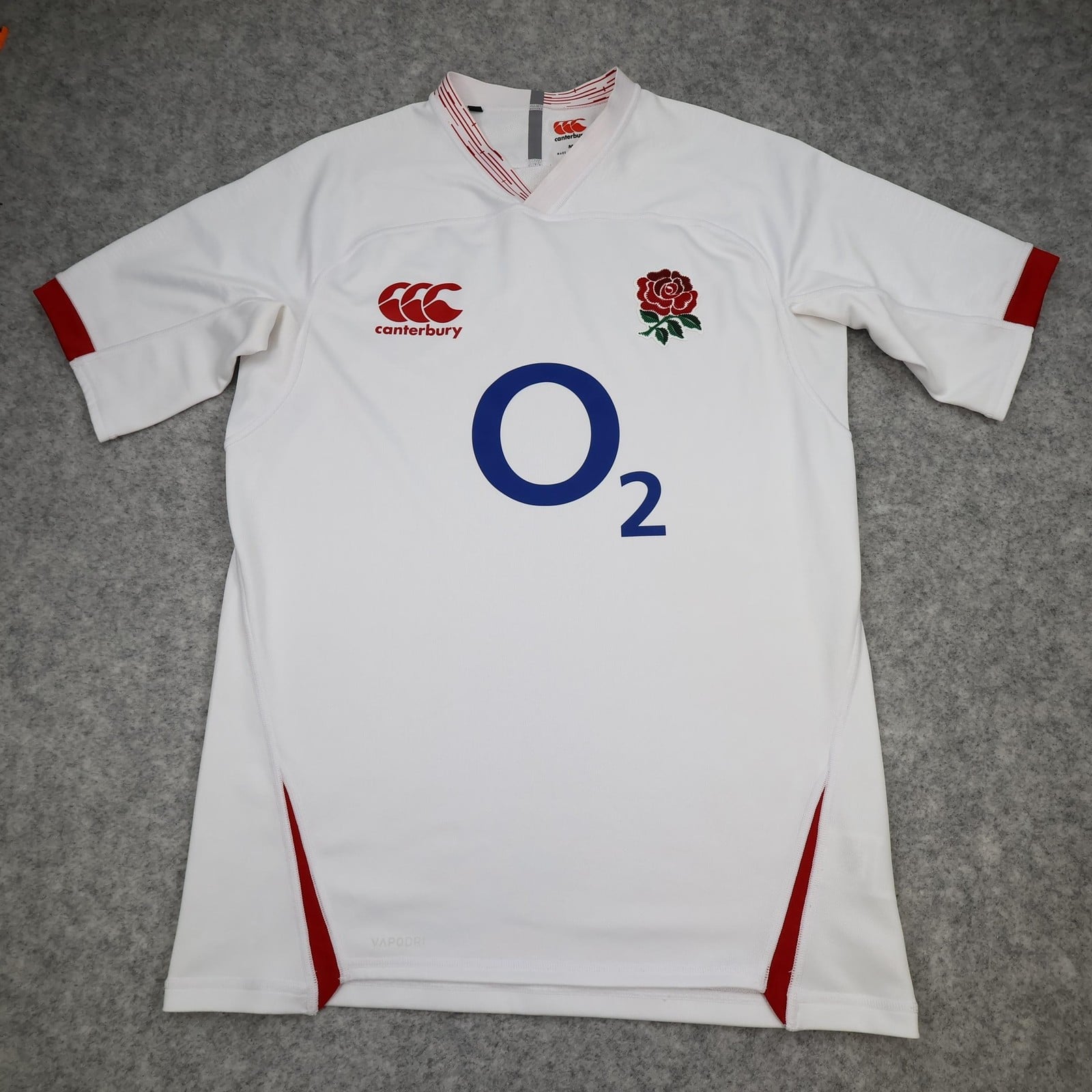 England Rugby Shirt Mens Medium White Rugby Union 2015 2016 O2 Vapodri Jersey