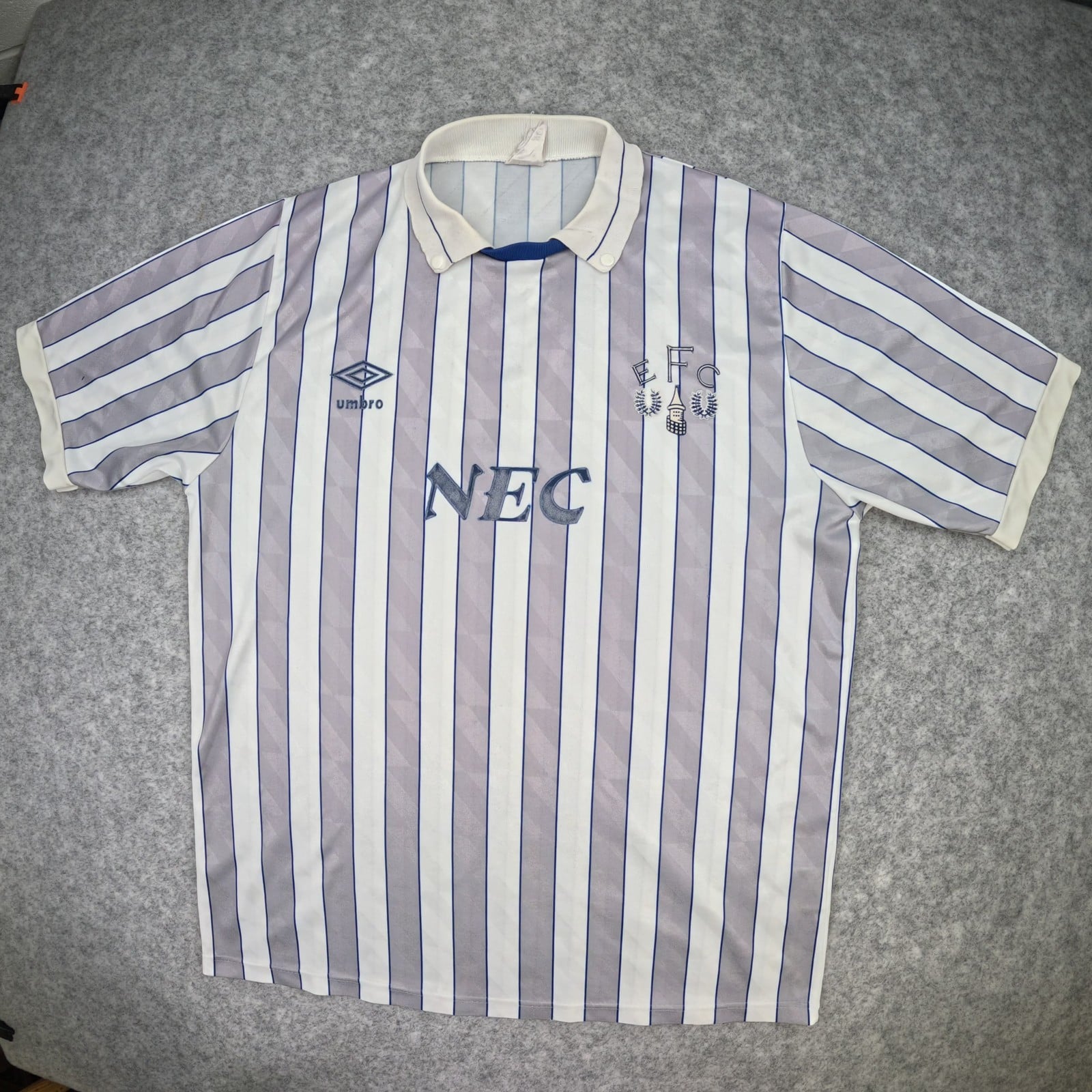 Vintage Everton Football Shirt Medium Grey Away 1988 90 Umbro Soccer Jersey NEC