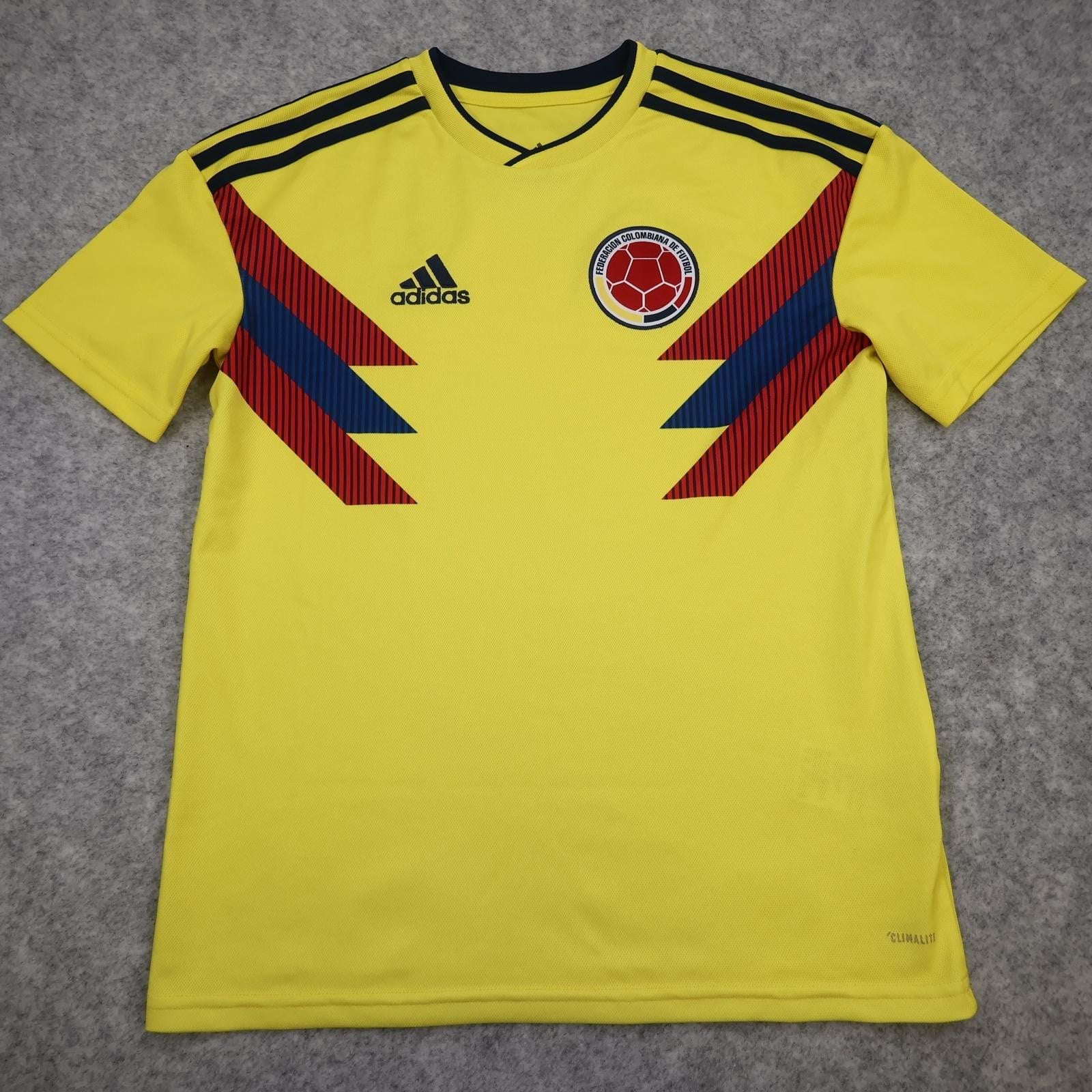 Colombia Home Shirt Kids 13-14 Years Yellow 2018 Soccer Jersey Adidas Climalite