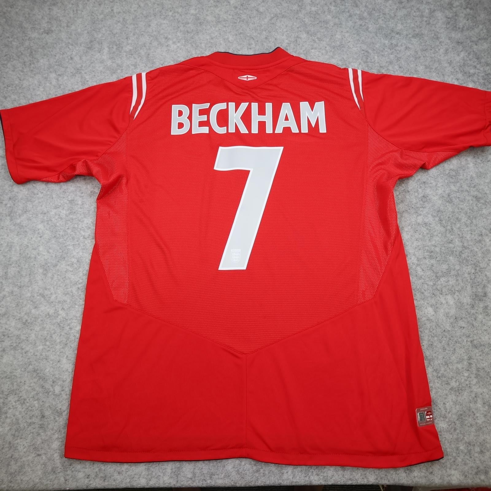 Vintage England Away Shirt Mens XL Red 2004 2006 Football Umbro Beckham 7 Jersey