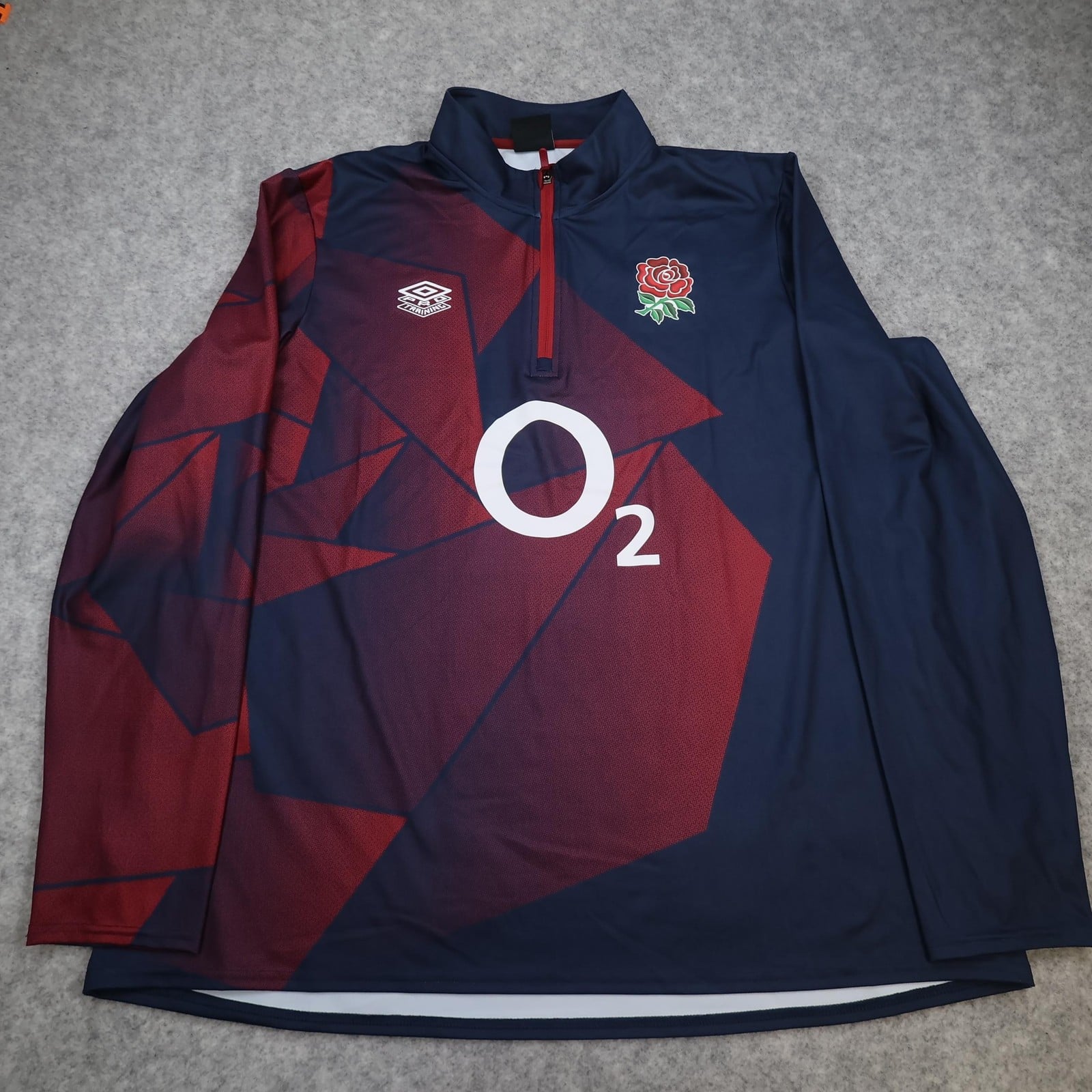 England Rugby Training Shirt Mens 2XL Navy Red Umbro O2 Quarter Zip Top