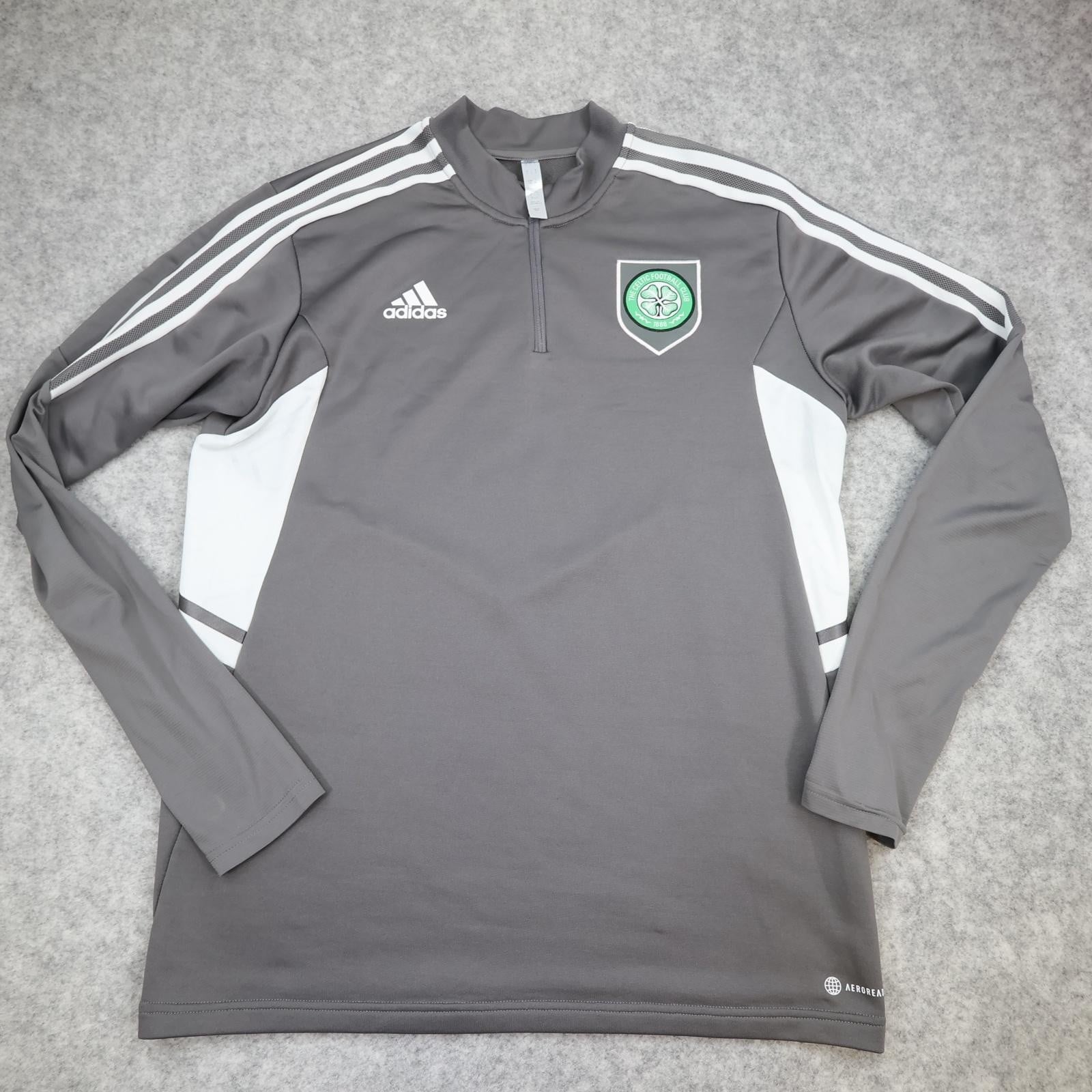 Celtic Training Top Mens Large Grey SPFL Football Adidas Aeroready 1/4 Zip 22 23