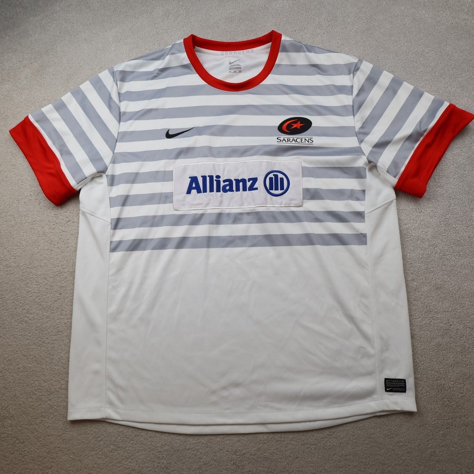 Saracens Rugby Shirt 2XL White Away Jersey 2012 2012 Nike Jersey 50"