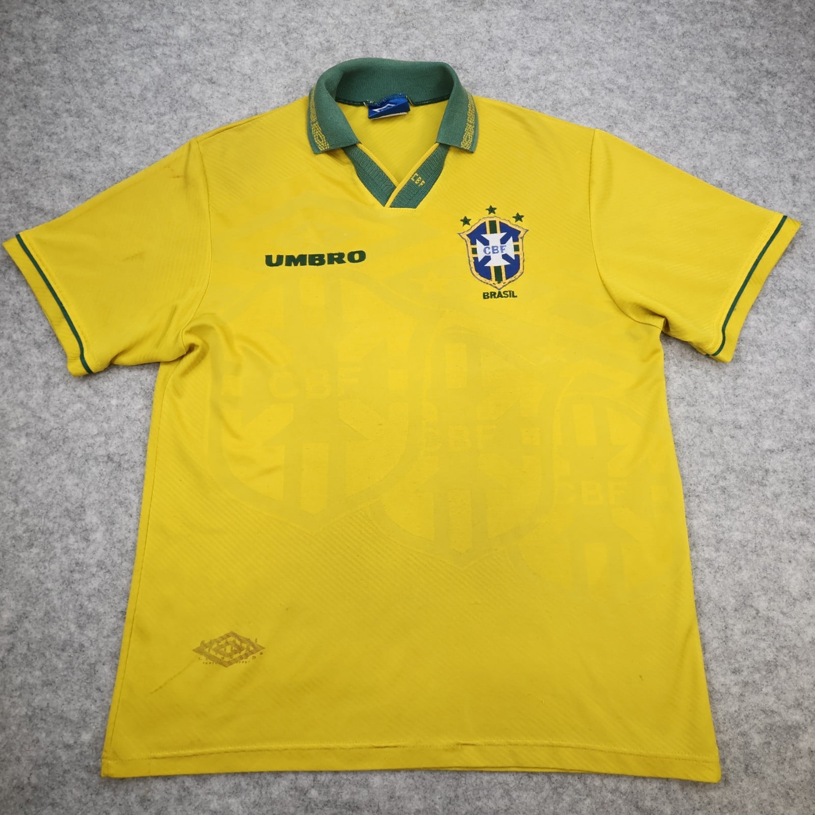 Vintage Brazil Football Shirt Large Yellow Home Kit 1993 1994 Soccer Jersey