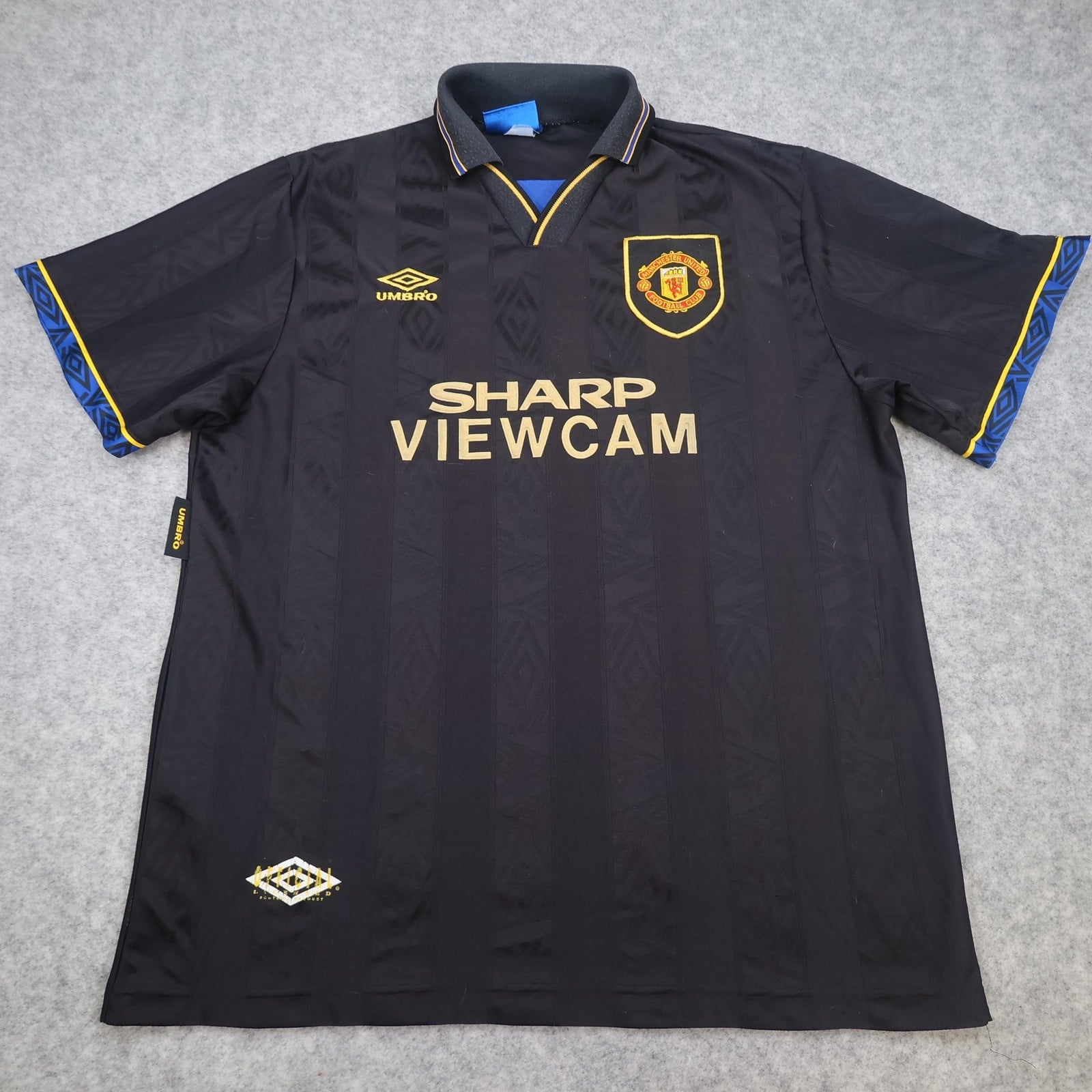 Vintage Manchester United Shirt Mens XL Black Away 1993 1995 Sharp Jersey