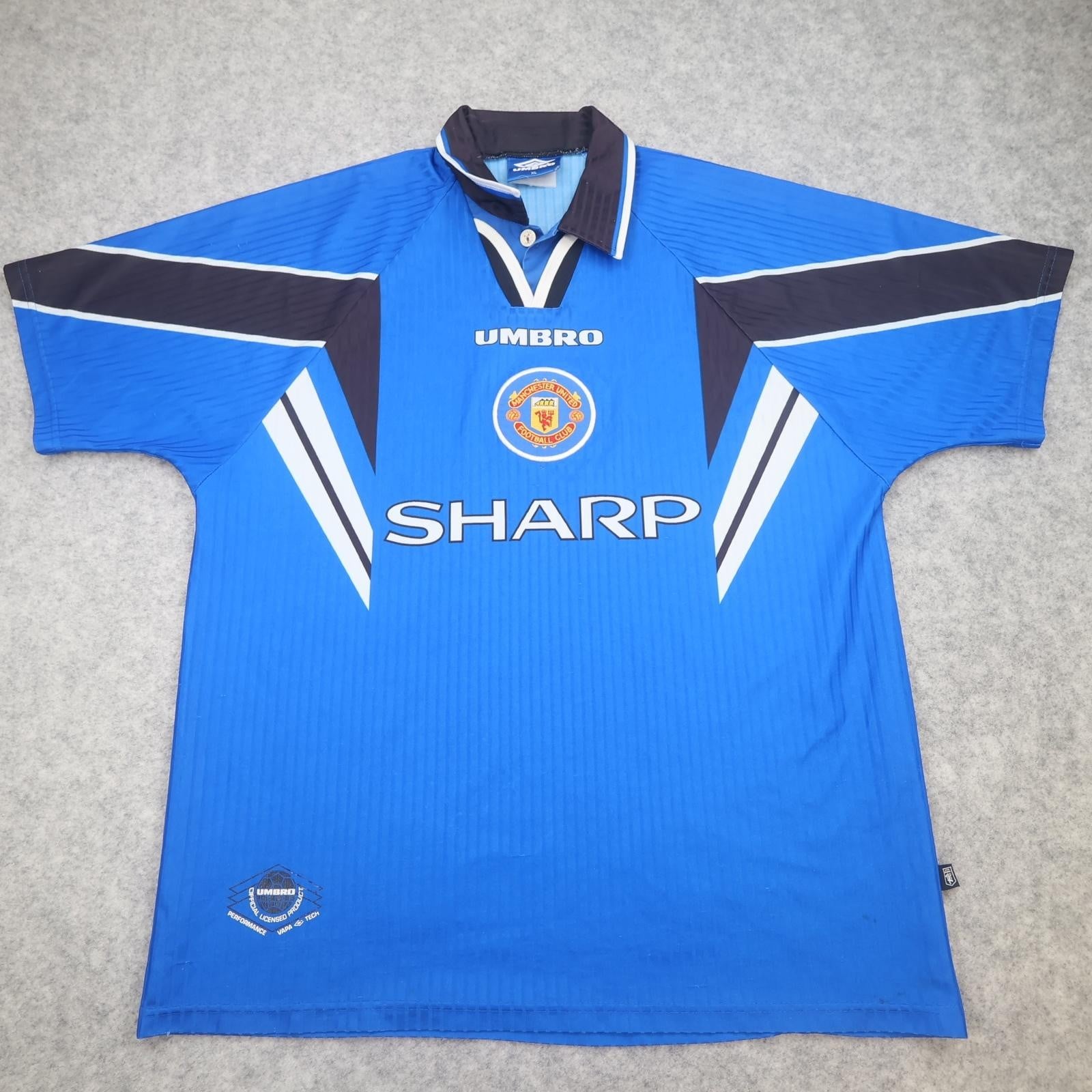 Vintage Manchester United Shirt Mens XL Blue EPL 1996 1998 Umbro Sharp 90s