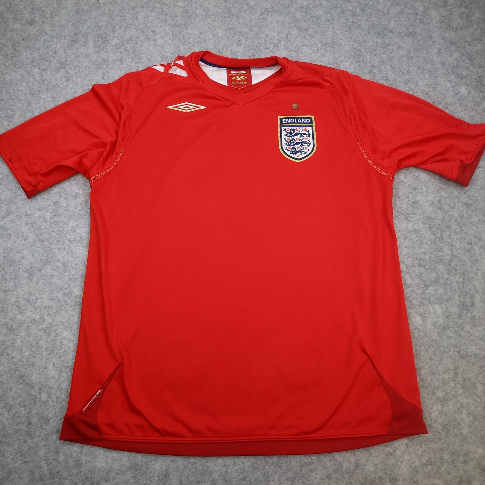 England Away Shirt Mens XL Red 2006 2008 Umbro Soccer Jersey Three Lions Top