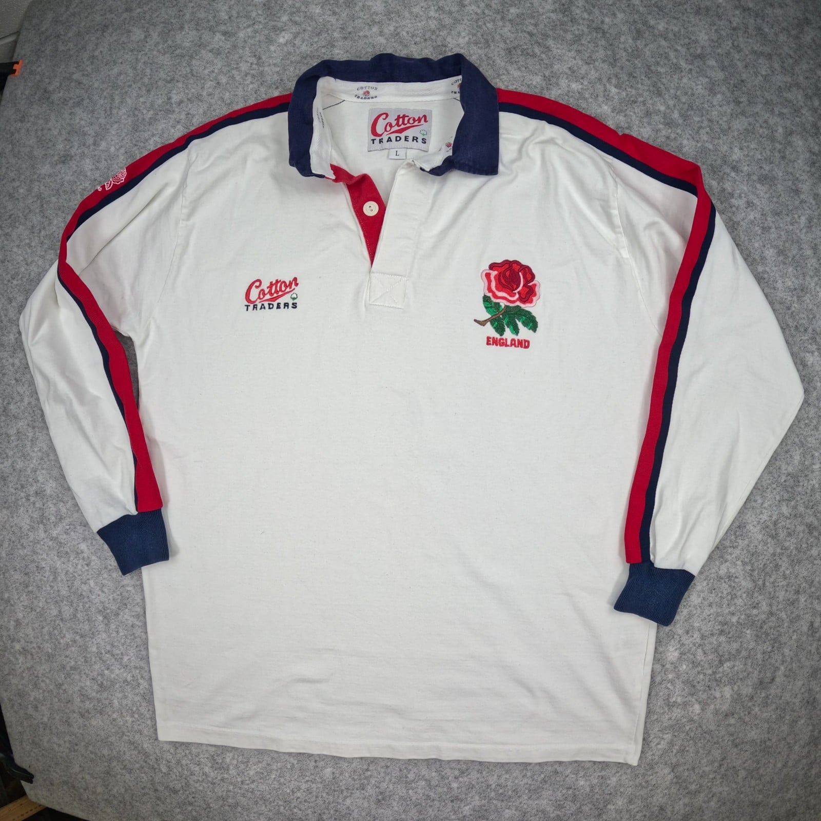 England Rugby Shirt Large White 1993-95 Cotton Traders Button Rugby Union