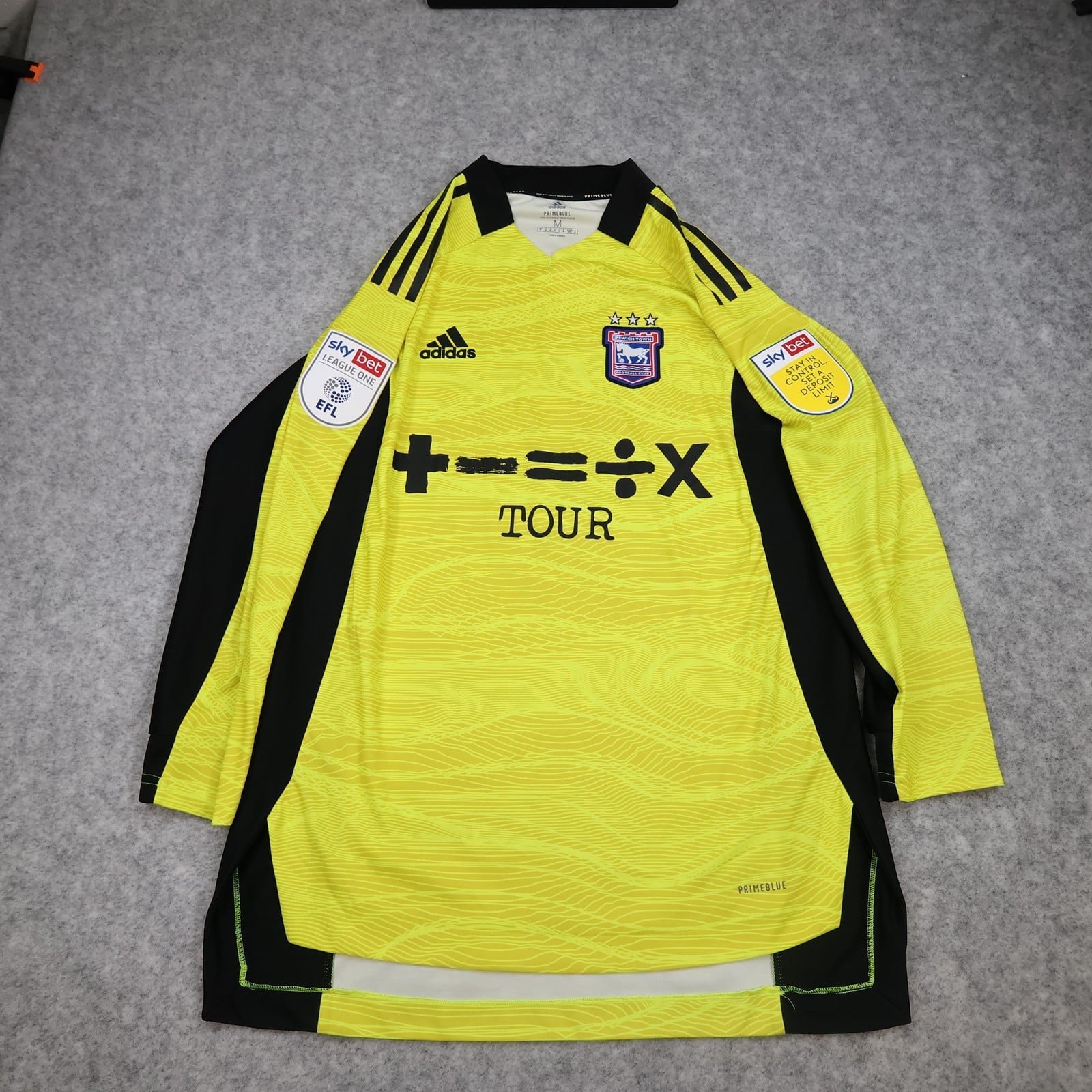 Ipswich Town Goalkeeper Shirt Mens Medium Yellow 2021 2022 Adidas Tour Sheeran