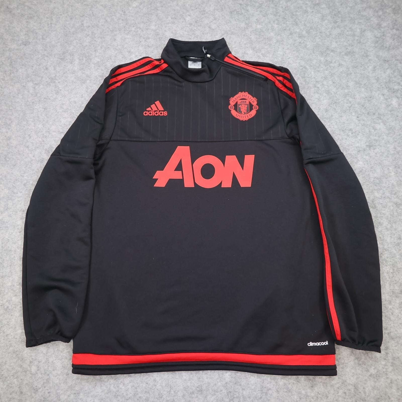 Manchester United Training Top Mens Medium Black Football Adidas Aon 2015 2016