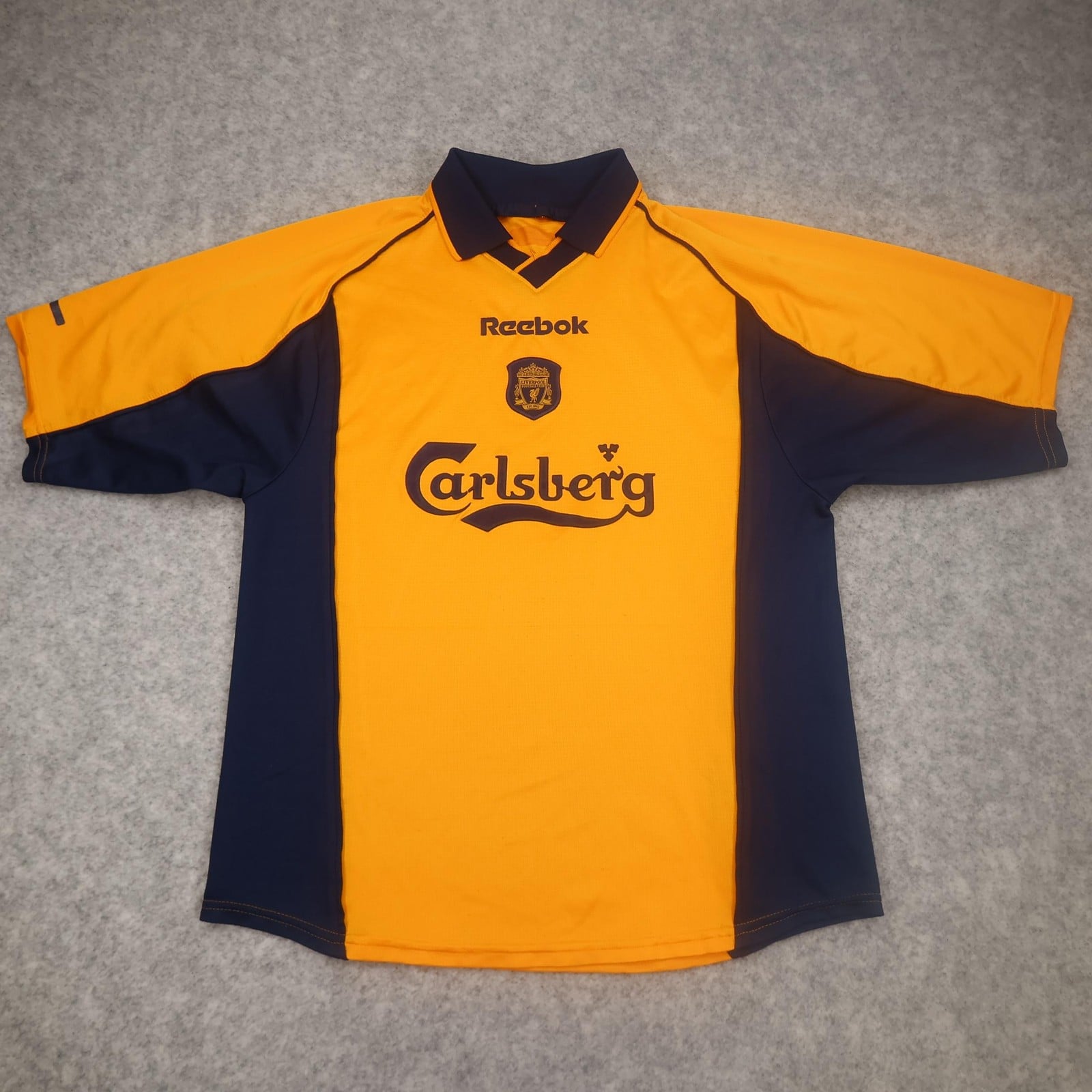 Vintage Liverpool Away Shirt Mens Medium Yellow 1998 Reebok Carlsberg Jersey