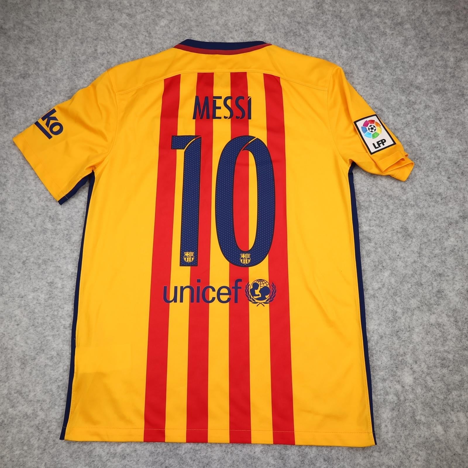 Barcelona Shirt Mens Medium Yellow Away 2015 2016 Football Nike Messi 10