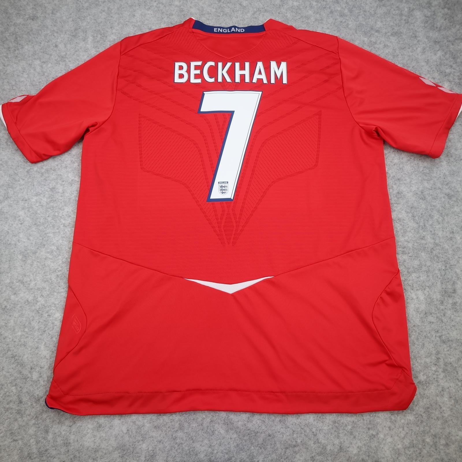 England Away Shirt Mens 2XL Red 2006 2008 Football Umbro Beckham 7 Jersey