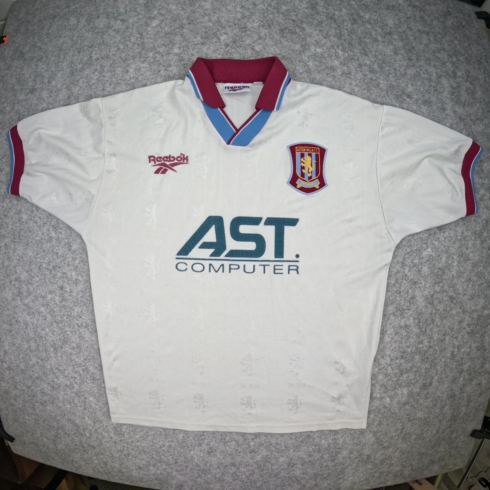 Aston Villa Football Shirt Extra Large White Away 1996 1998 Reebok Soccer Jersey