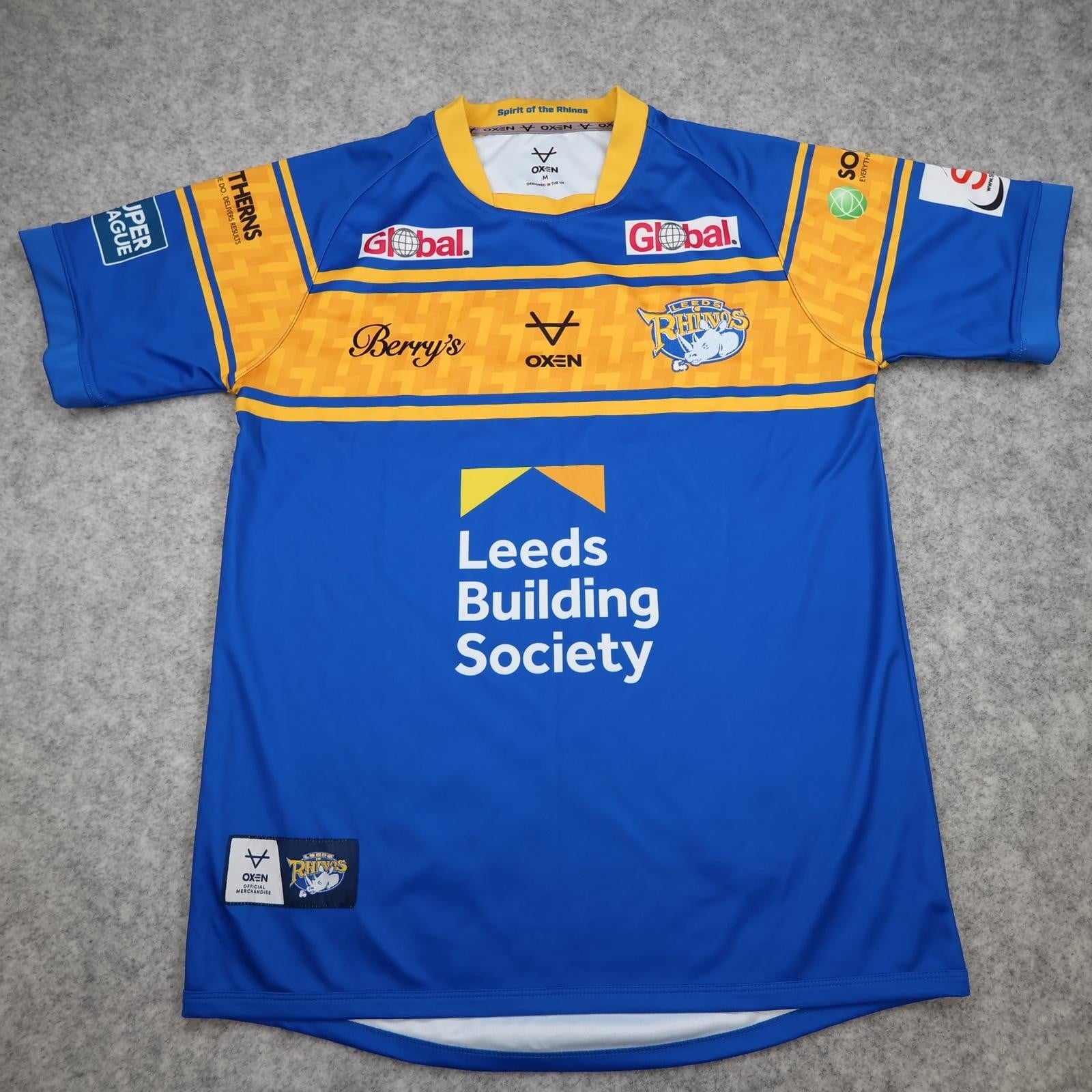 Leeds Rhinos Rugby Shirt Mens Medium Blue Rugby League Oxen Building Society