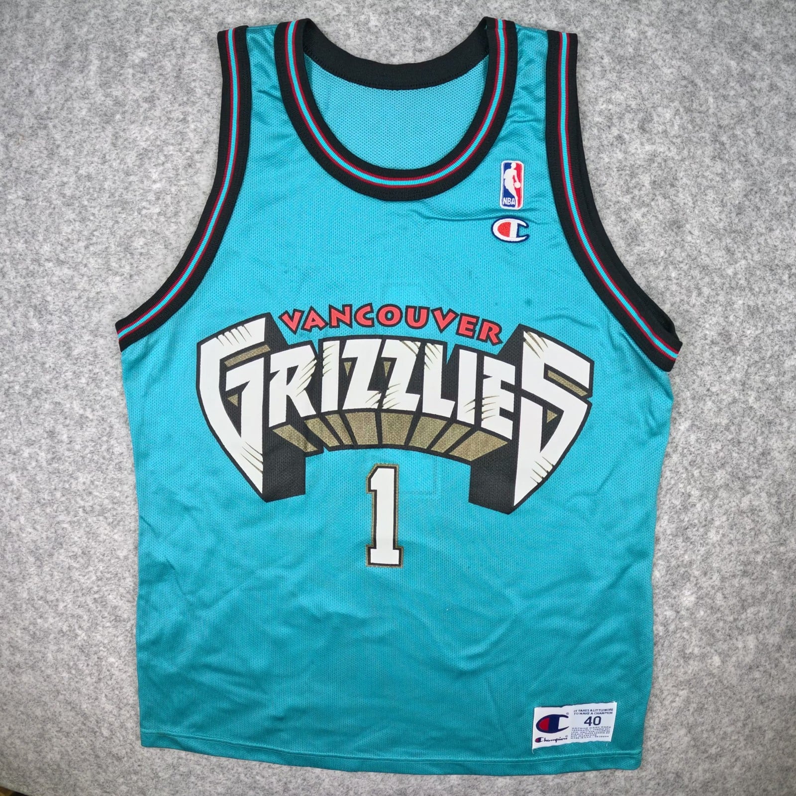 Vancouver Grizzlies Basketball Jersey 40 Turquoise Champion 1 Sleeveless