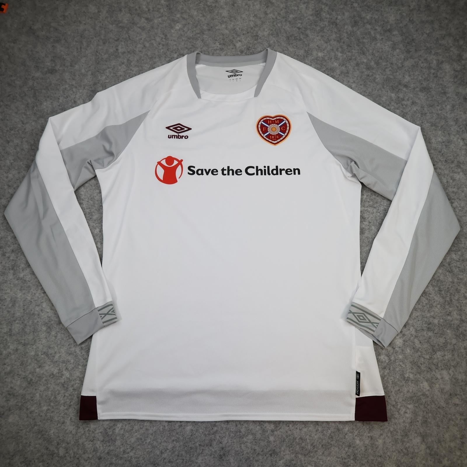 Hearts Shirt Mens Large White Away Long Sleeve Umbro 2018 2019 Soccer Jersey
