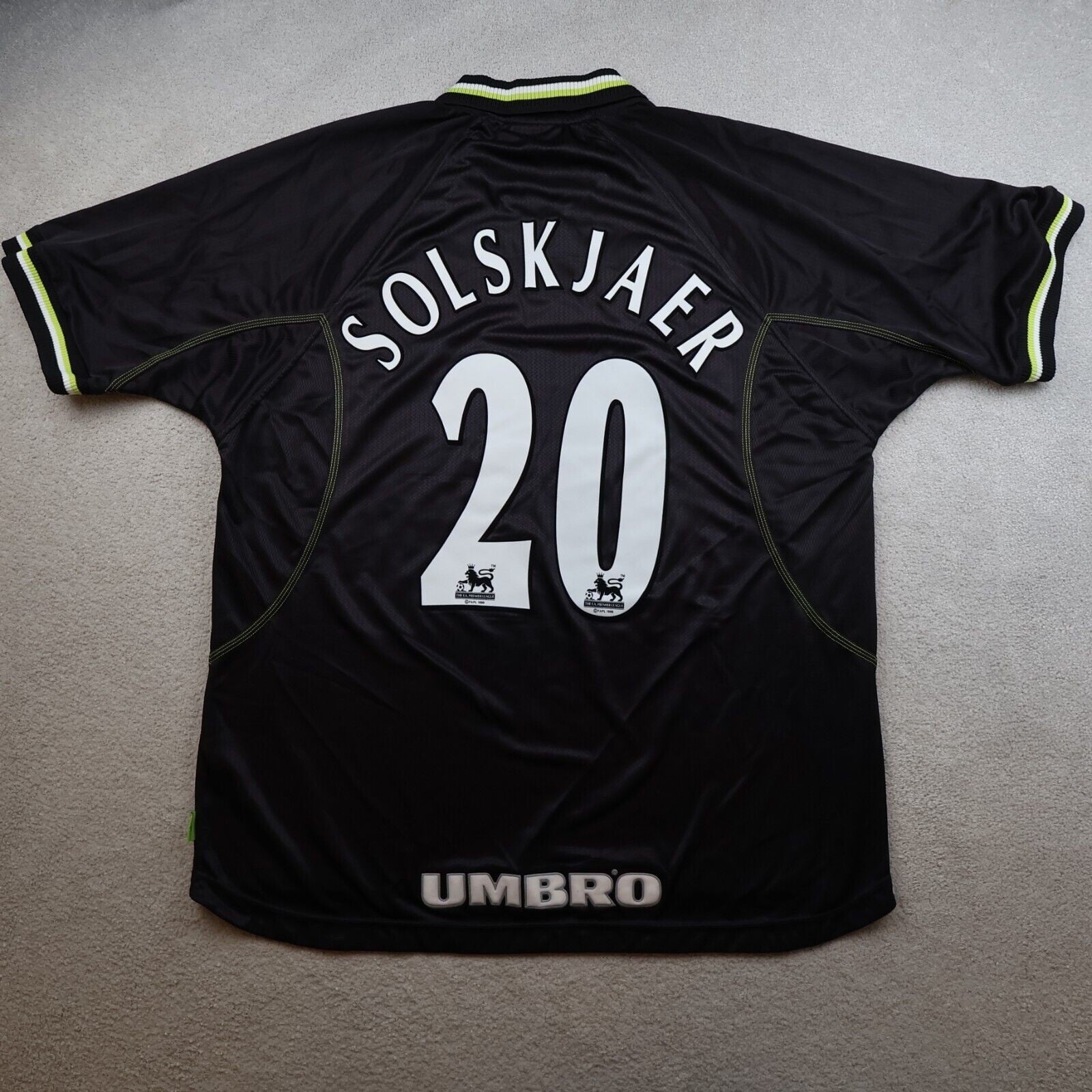 Vintage Manchester United Shirt 2XL Black Third Kit 1998 1999 Jersey Solskjaer