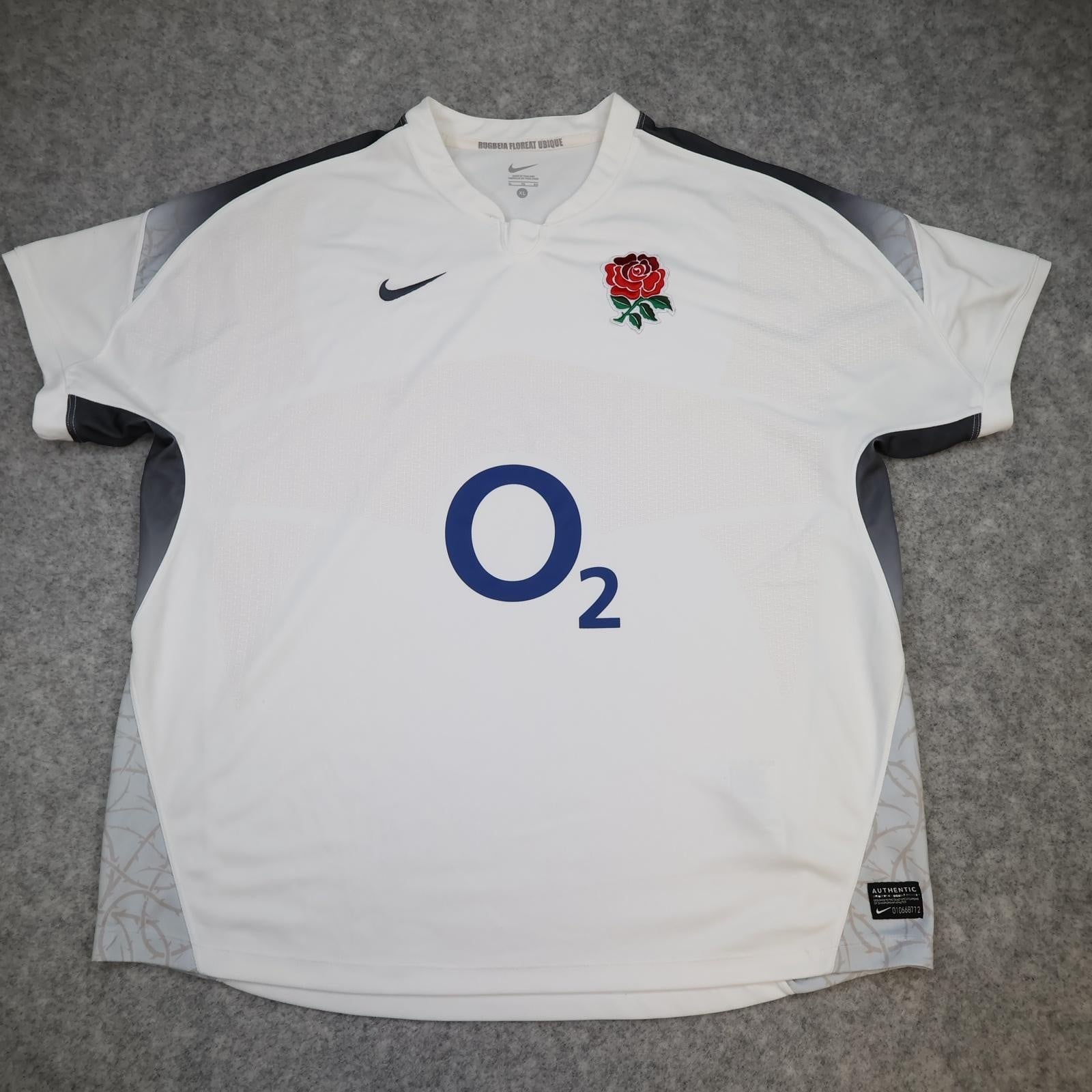 England Rugby Shirt Mens XL White Grey 2010 2011 Rugby Union Nike O2 Jersey