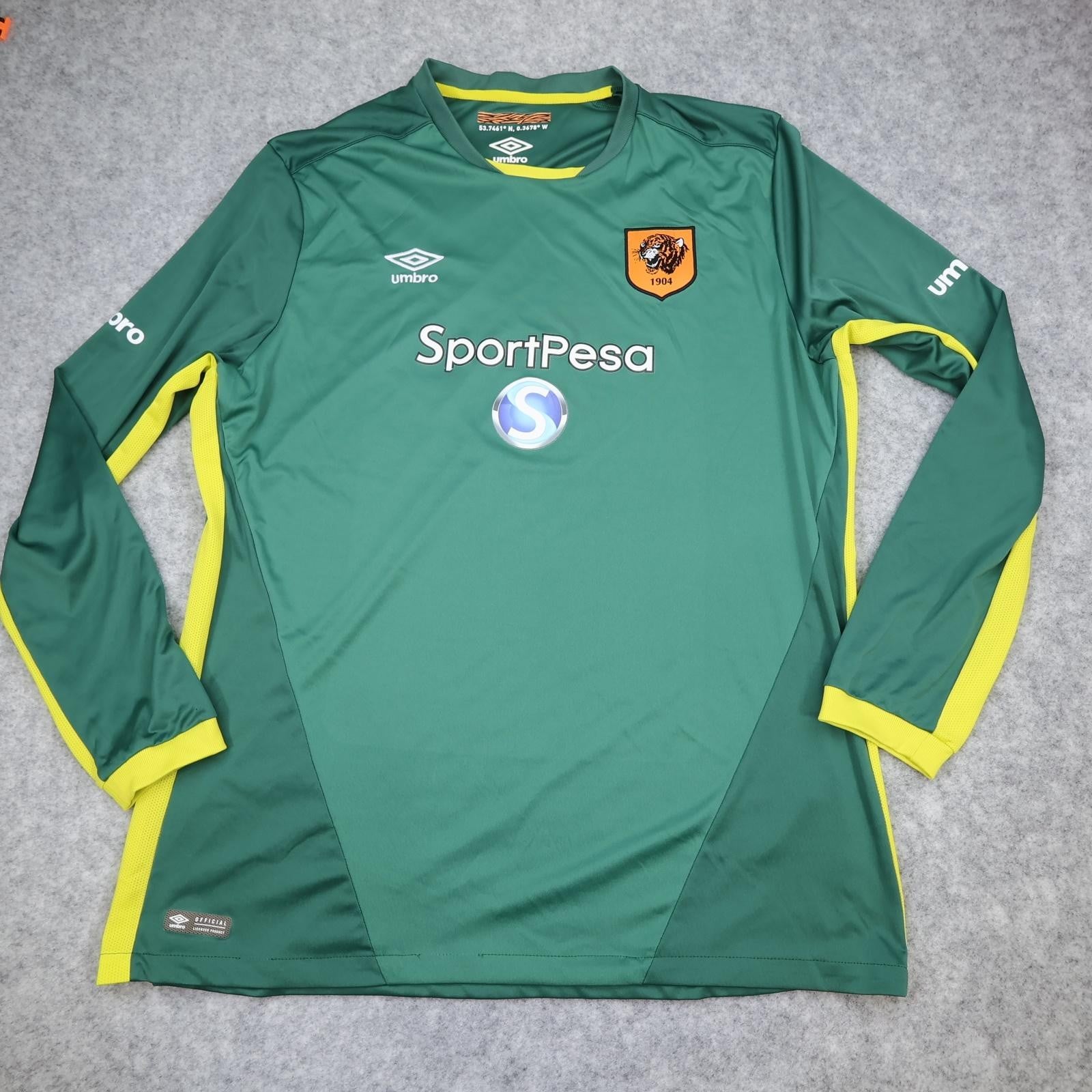 Hull City Goalkeeper Shirt Mens 2XL Green Yellow Umbro Football SportPesa Jersey