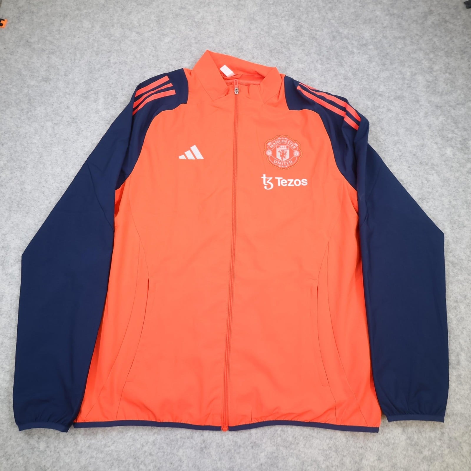 Manchester United Jacket Mens Large Orange Navy Football Adidas Tezos Training