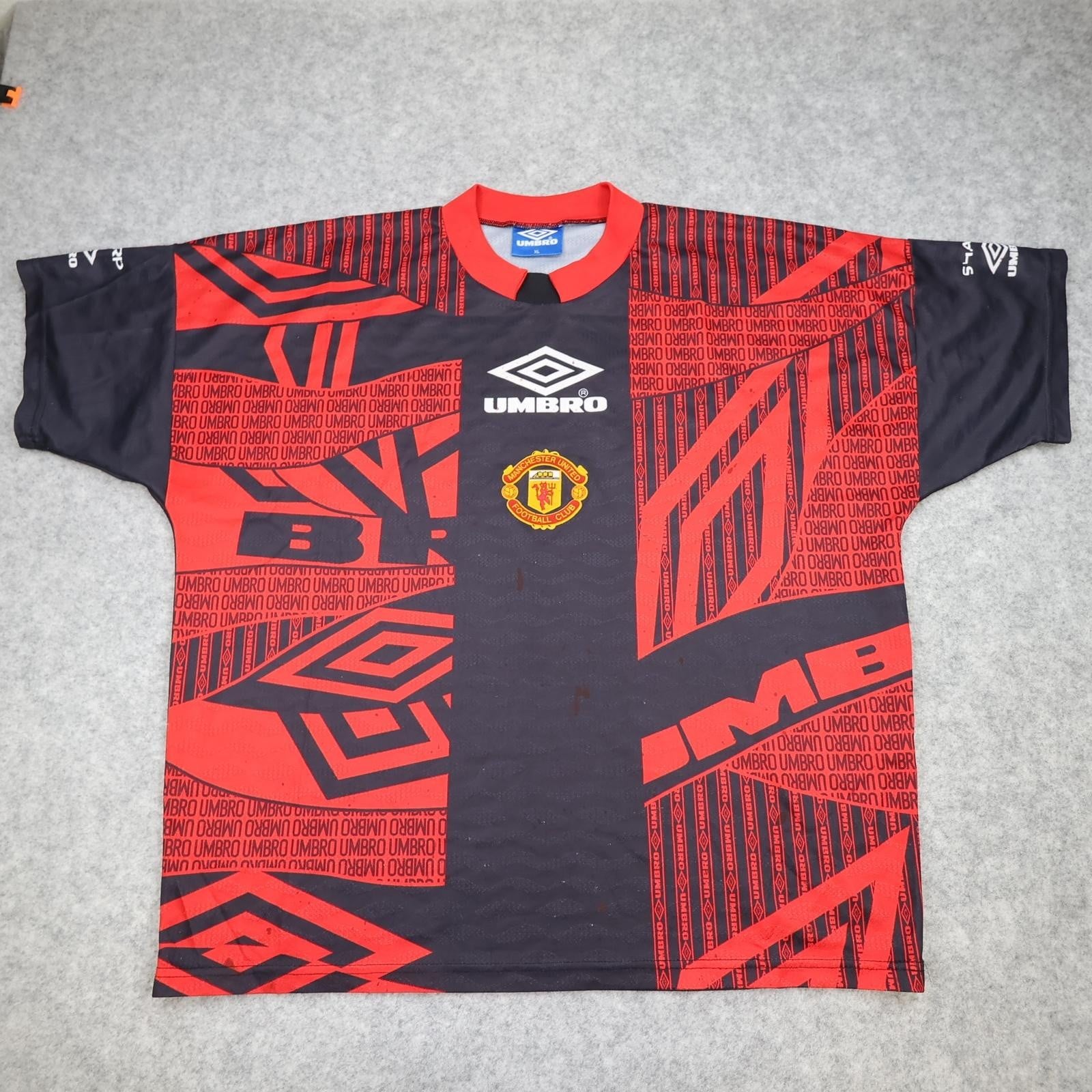 Vintage Manchester United Training Shirt Mens XL Black Umbro 1994 Soccer Jersey