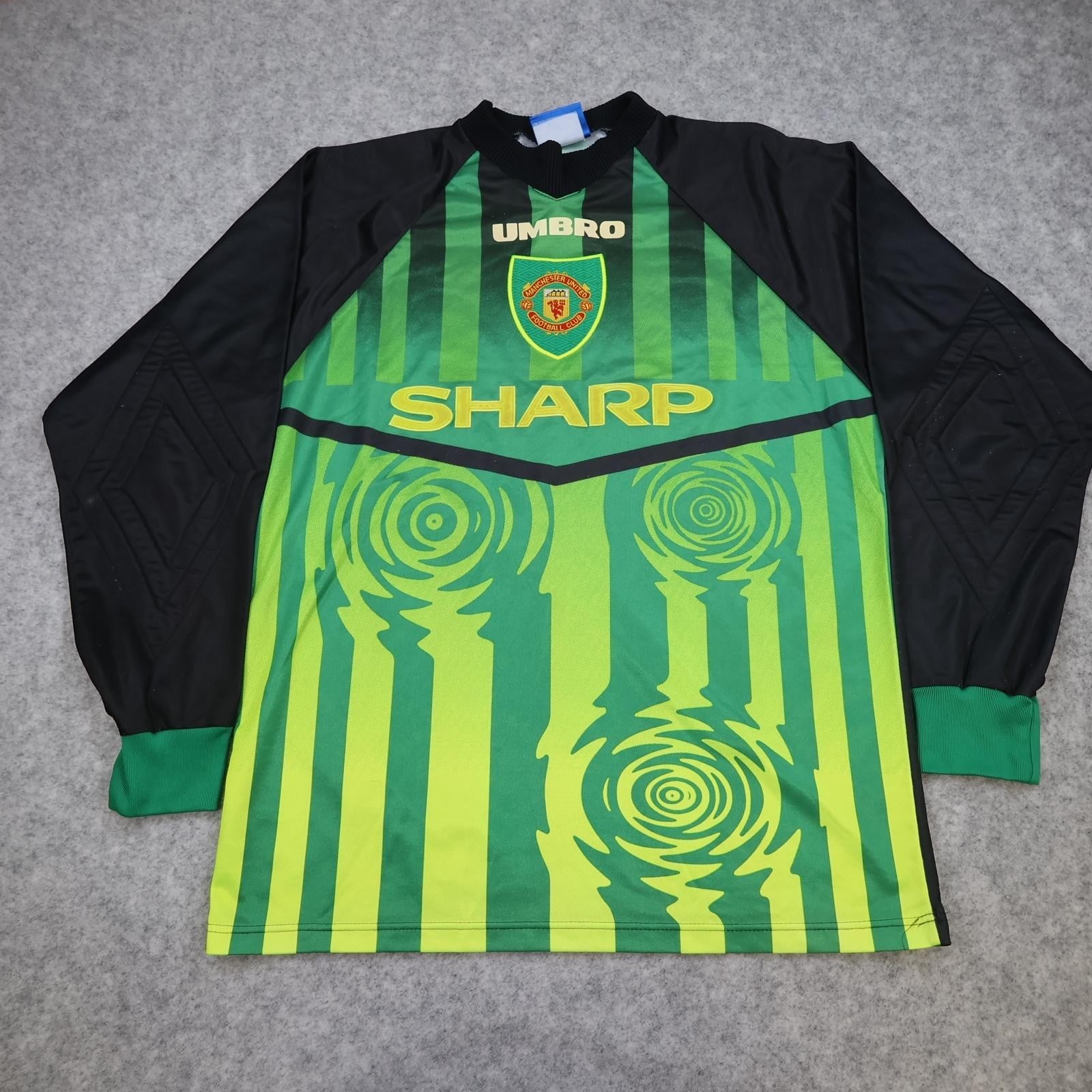 Vintage Manchester United Shirt Mens Medium Green Goalkeeper Umbro Sharp 1997 98