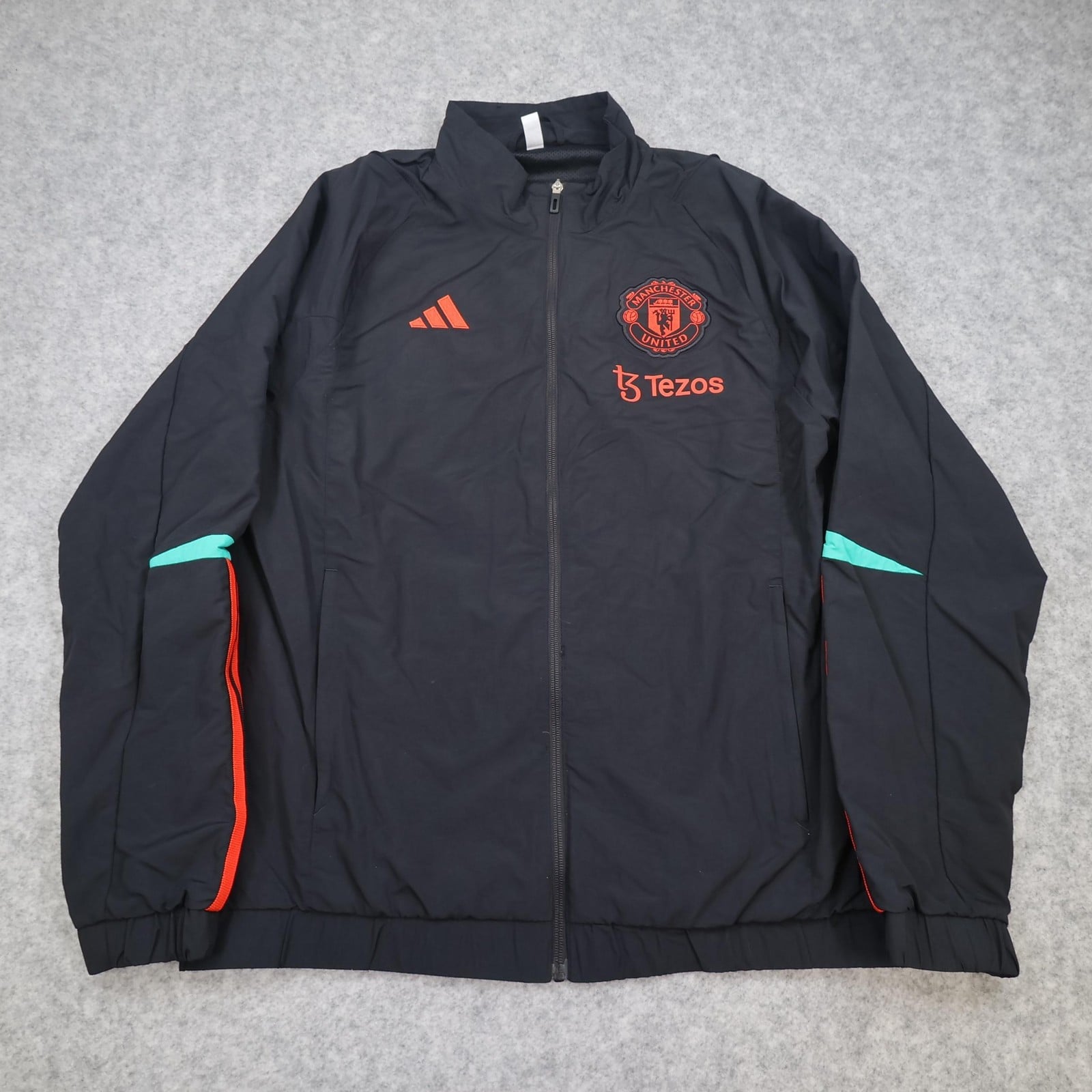 Manchester United Jacket Mens Large Black Football Adidas Tezos 22 23 Tracksuit