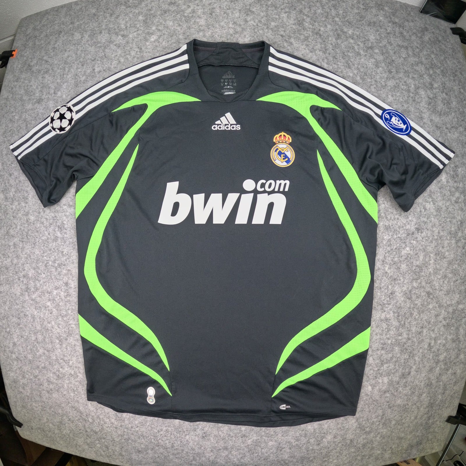 Real Madrid Football Shirt Adult XL Black Third 2007-08 adidas Champions League