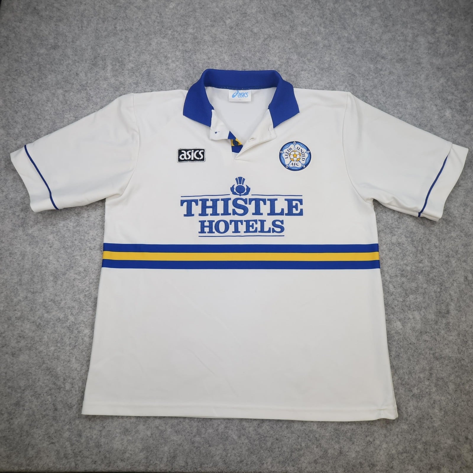 Leeds United Shirt Mens Large Home Asics Thistle Hotels Soccer Jersey 1993 1995