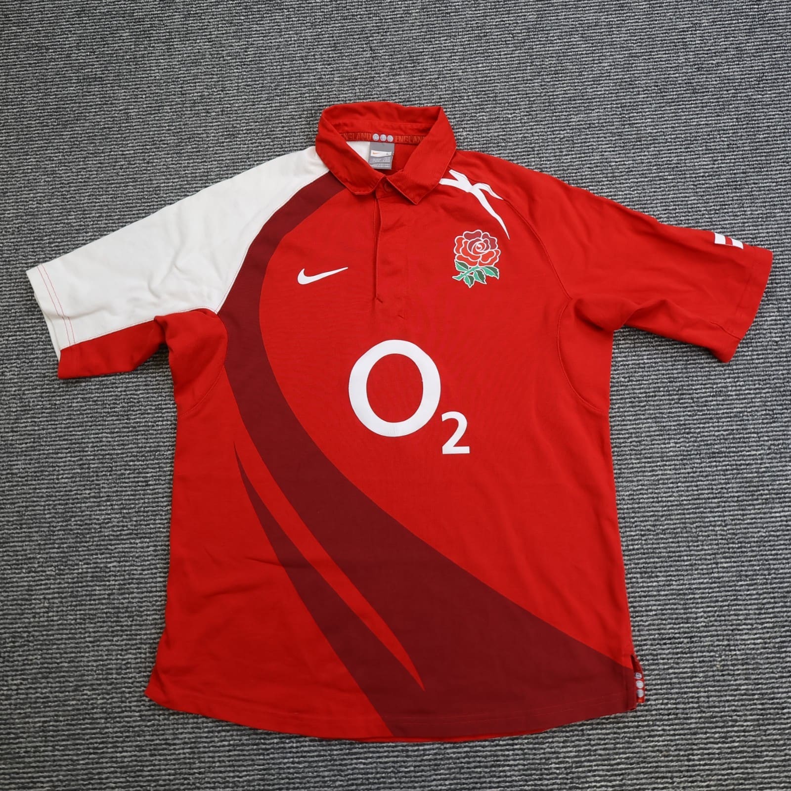 England Rugby Shirt Large Red Away Kit 2007 2008 Nike Jersey O2