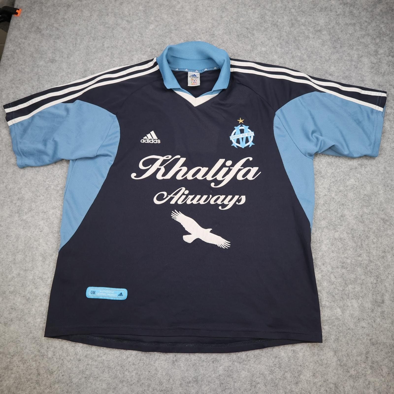 Vintage Olympique Marseille Shirt Mens XL Blue Khalifa 2001 2002 Soccer Jersey