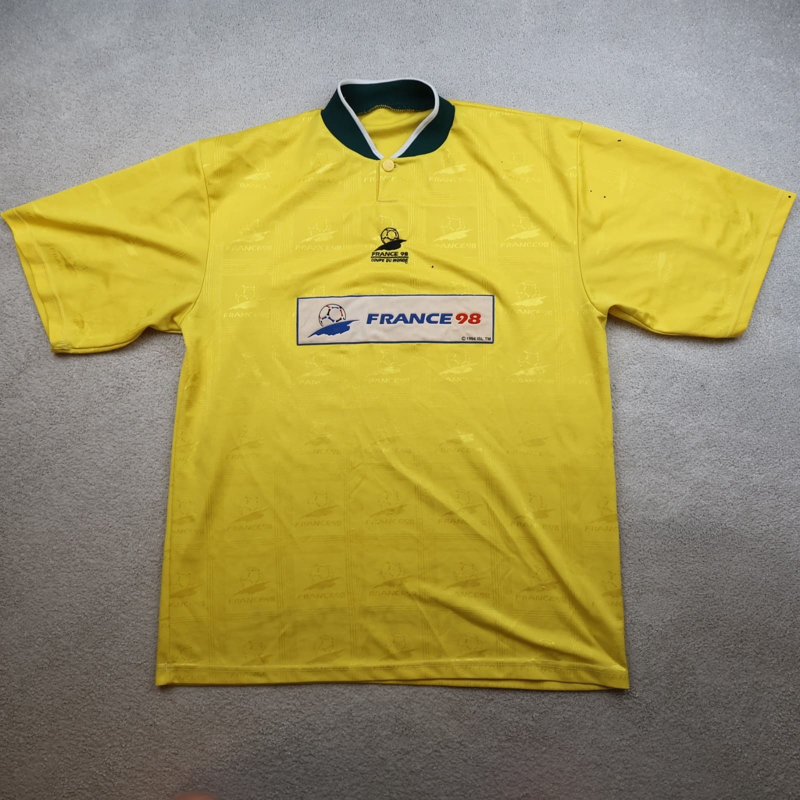 Vintage France Football Shirt Large Yellow Cup 98 1998 90s Coupe Du Monde
